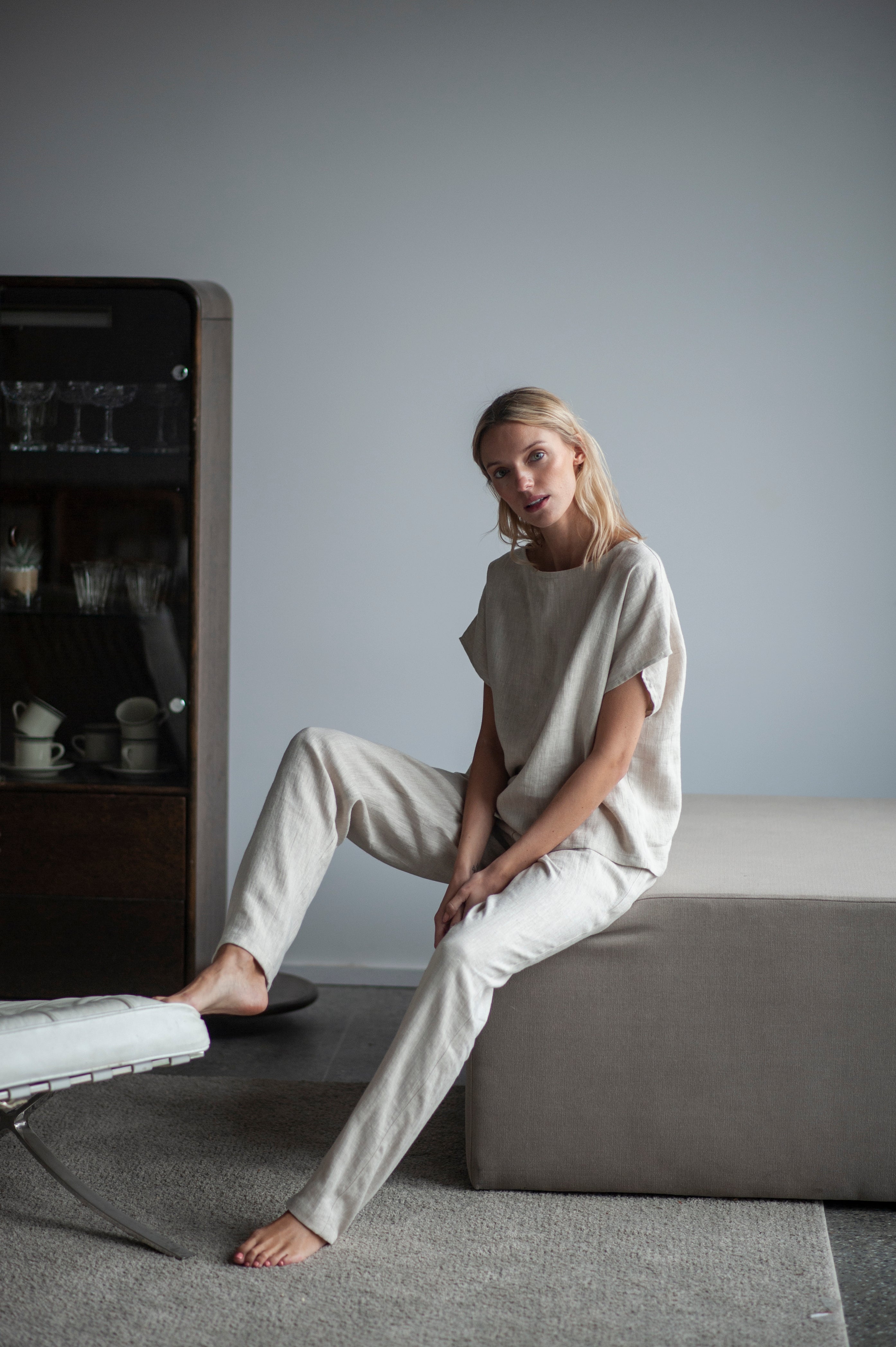 White linen pajama set