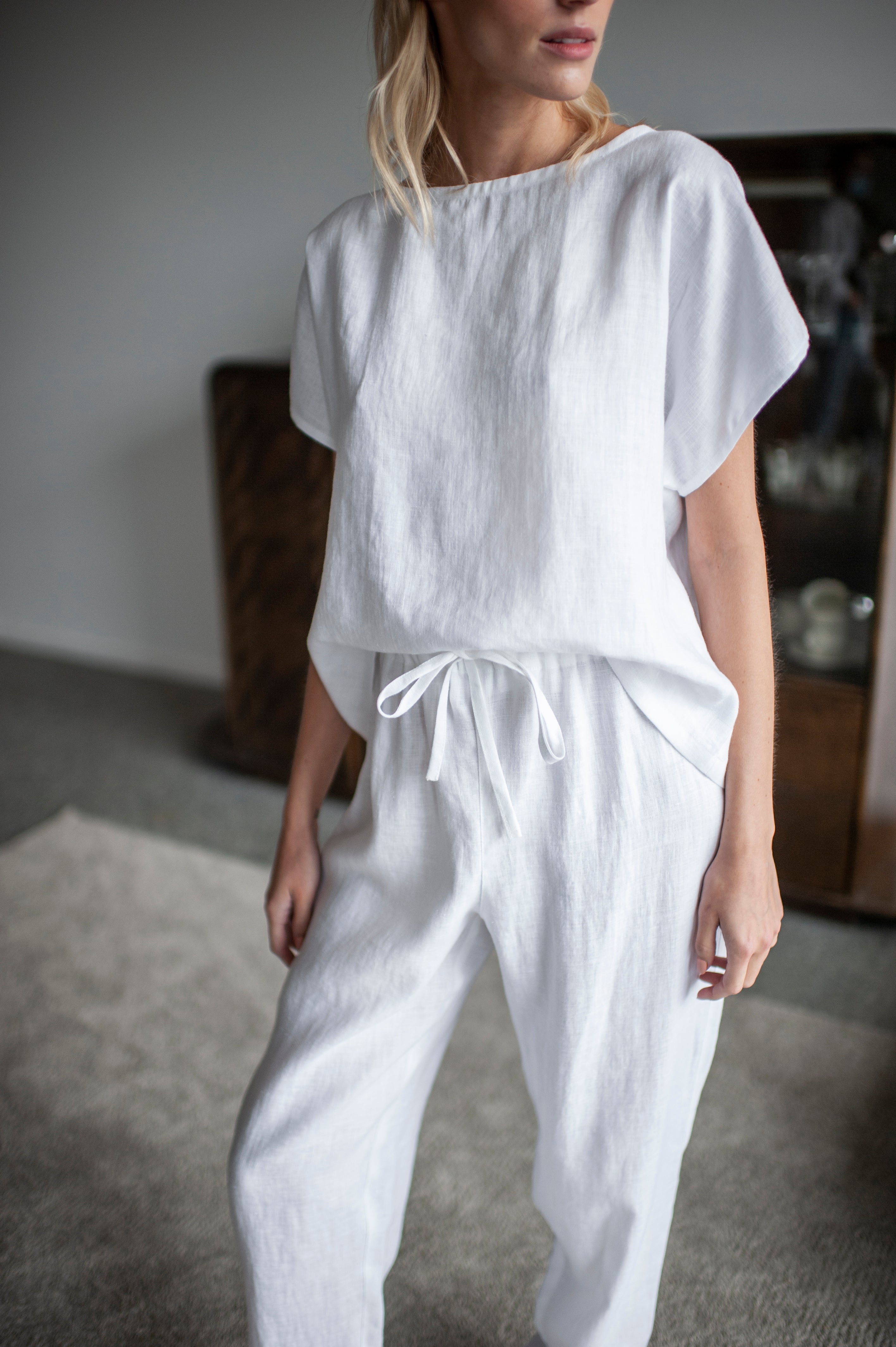 White linen pajama set
