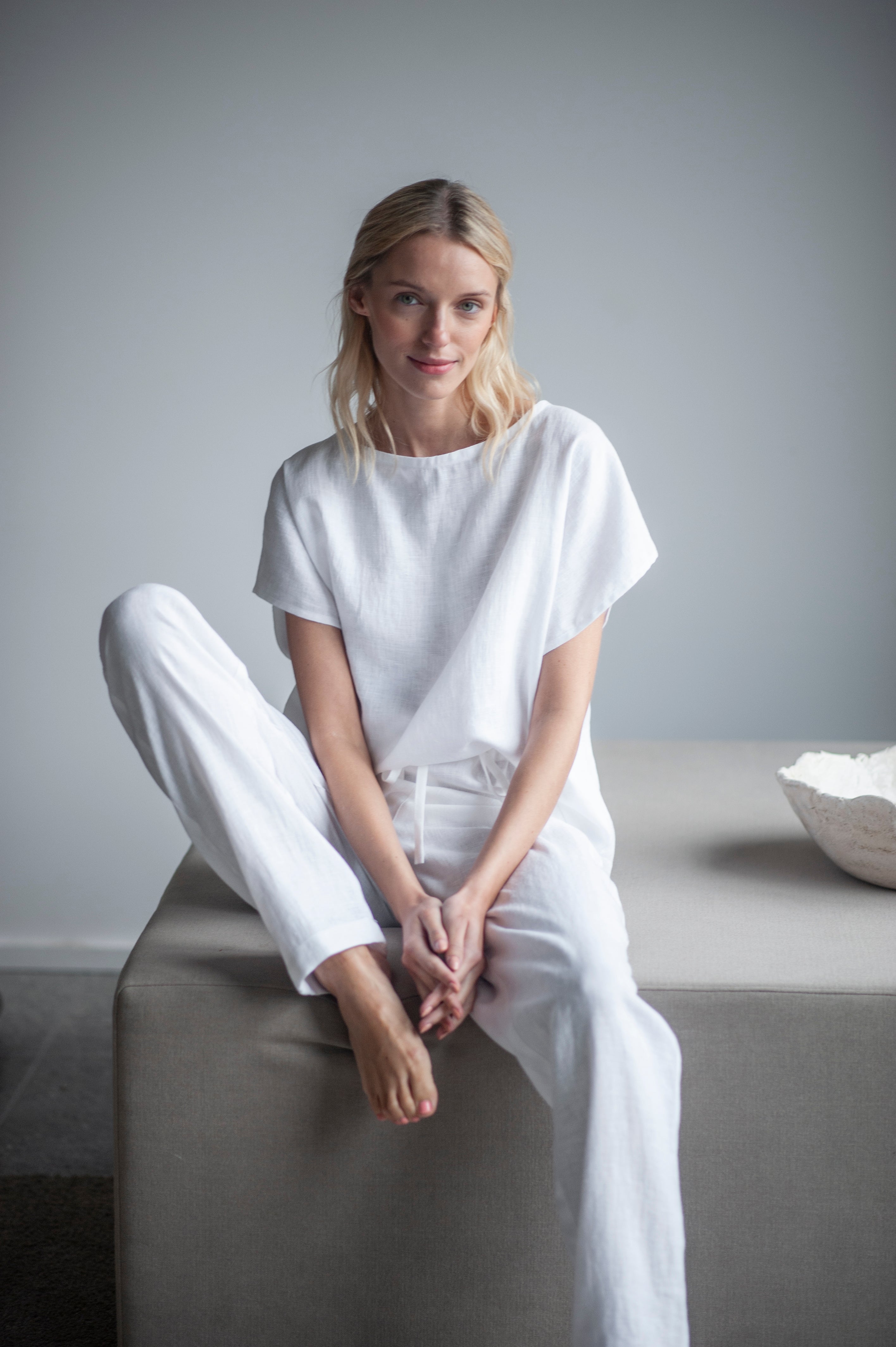 White linen pajama set