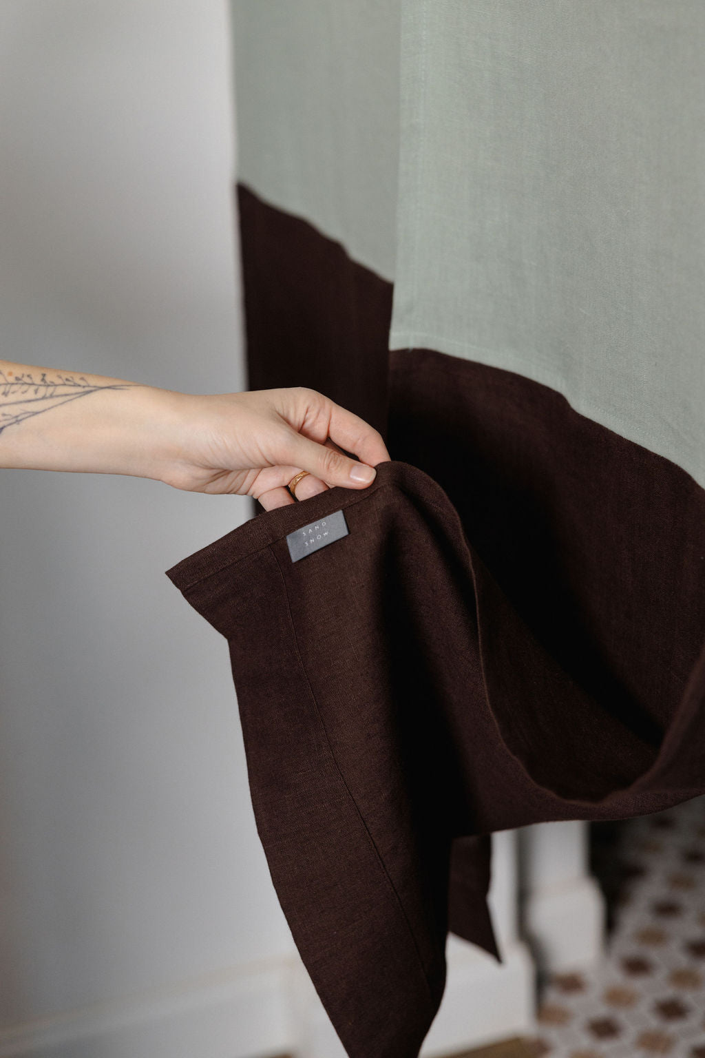 color block linen noren curtain