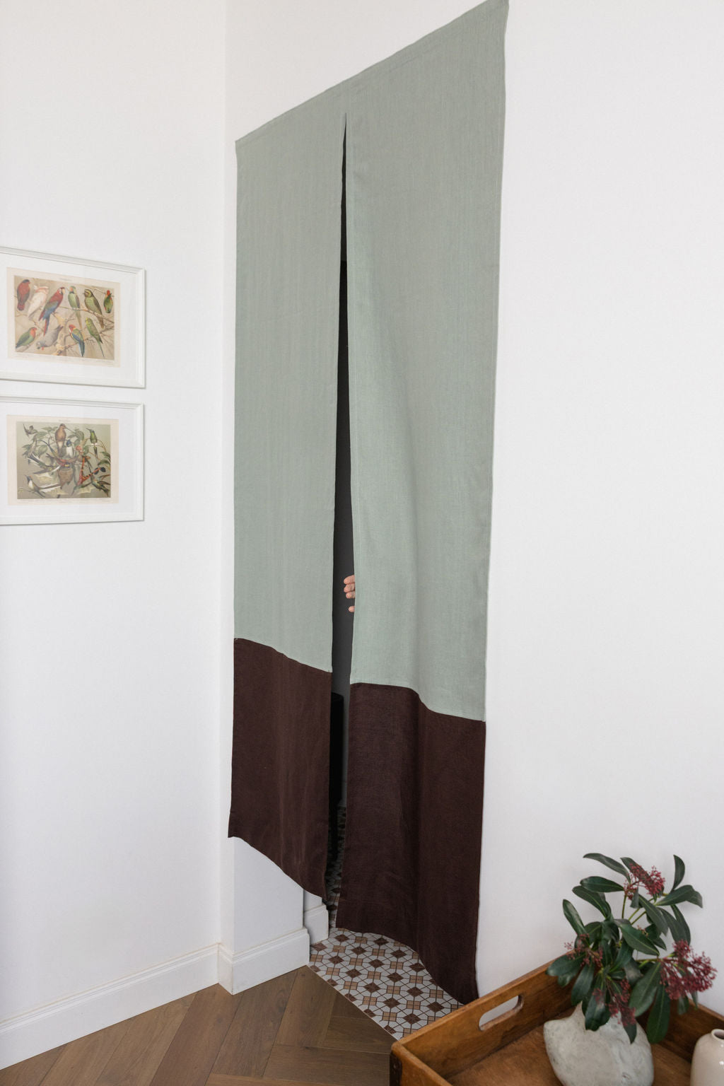 color block linen noren curtain