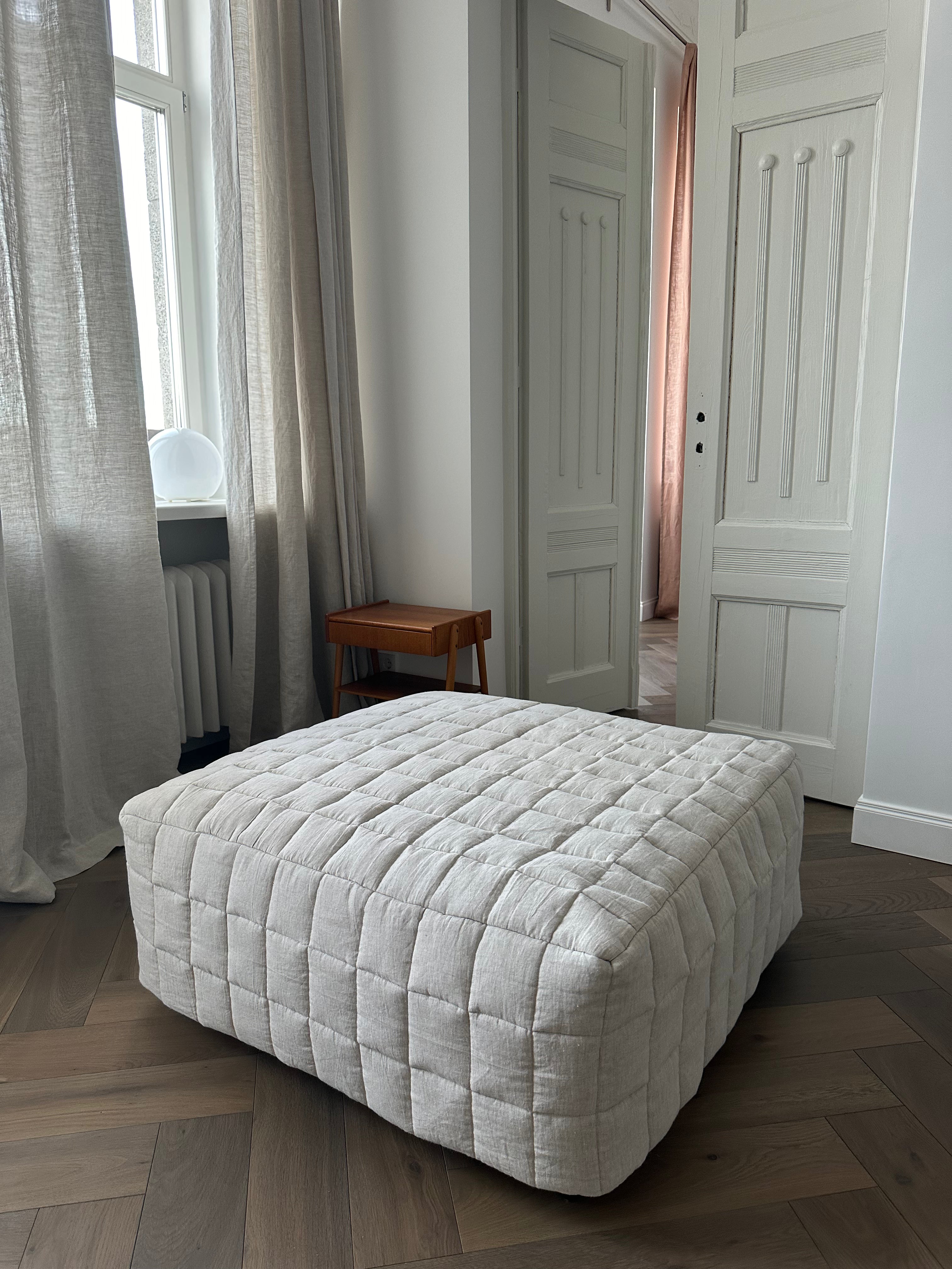 Linen Quilted Ottoman Slipcover
