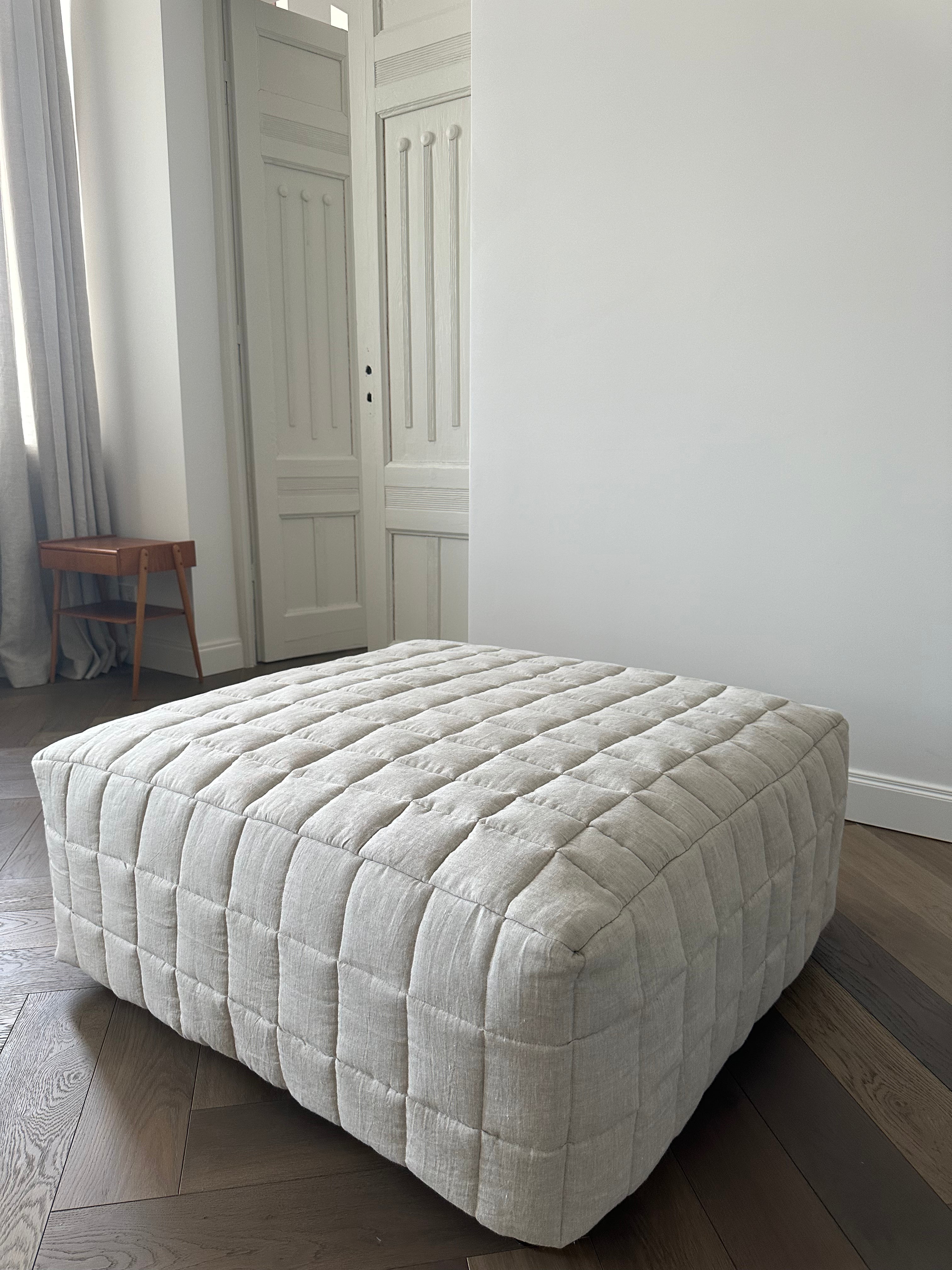 Linen Quilted Ottoman Slipcover