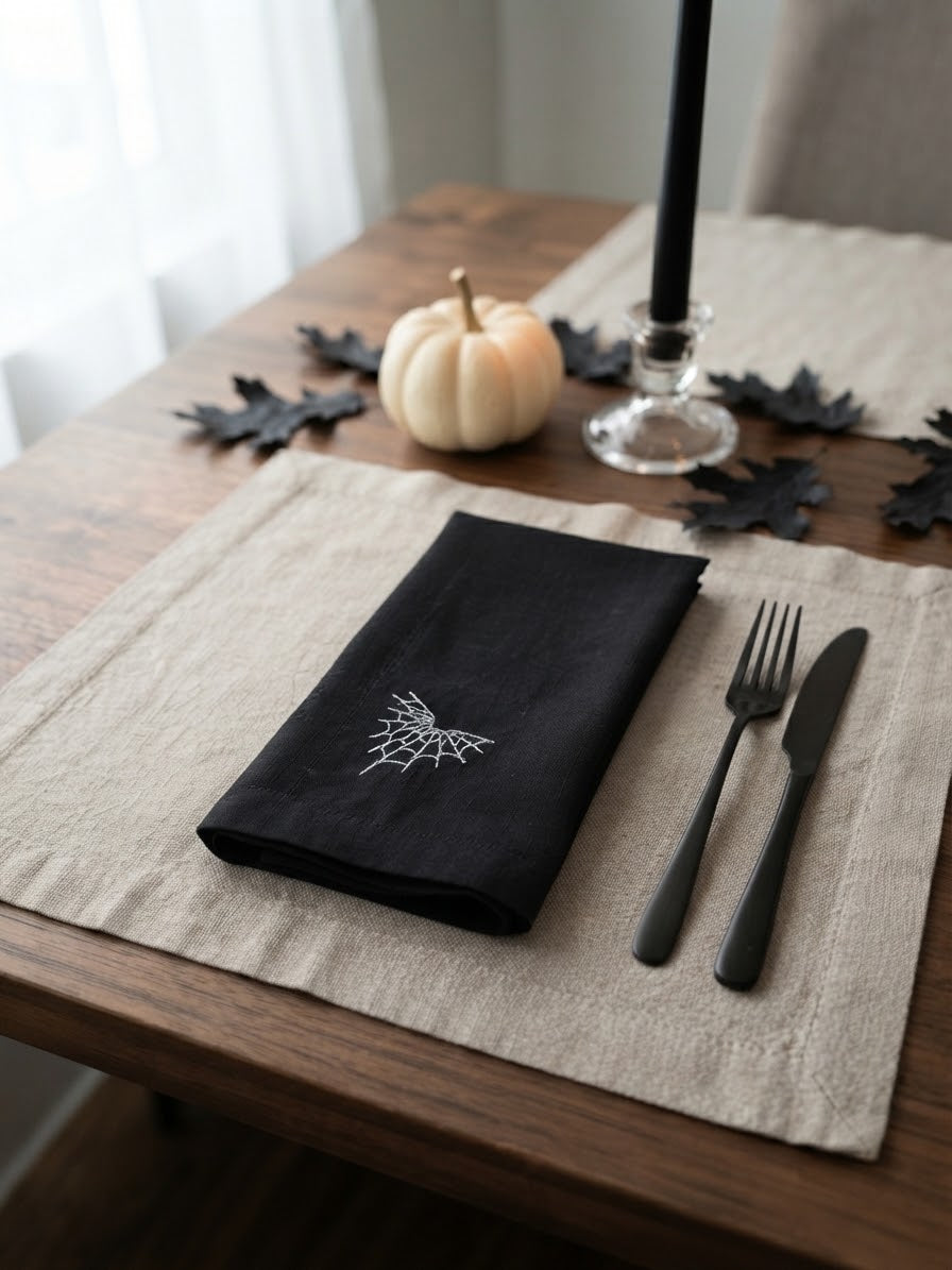 black halloween linen napkins