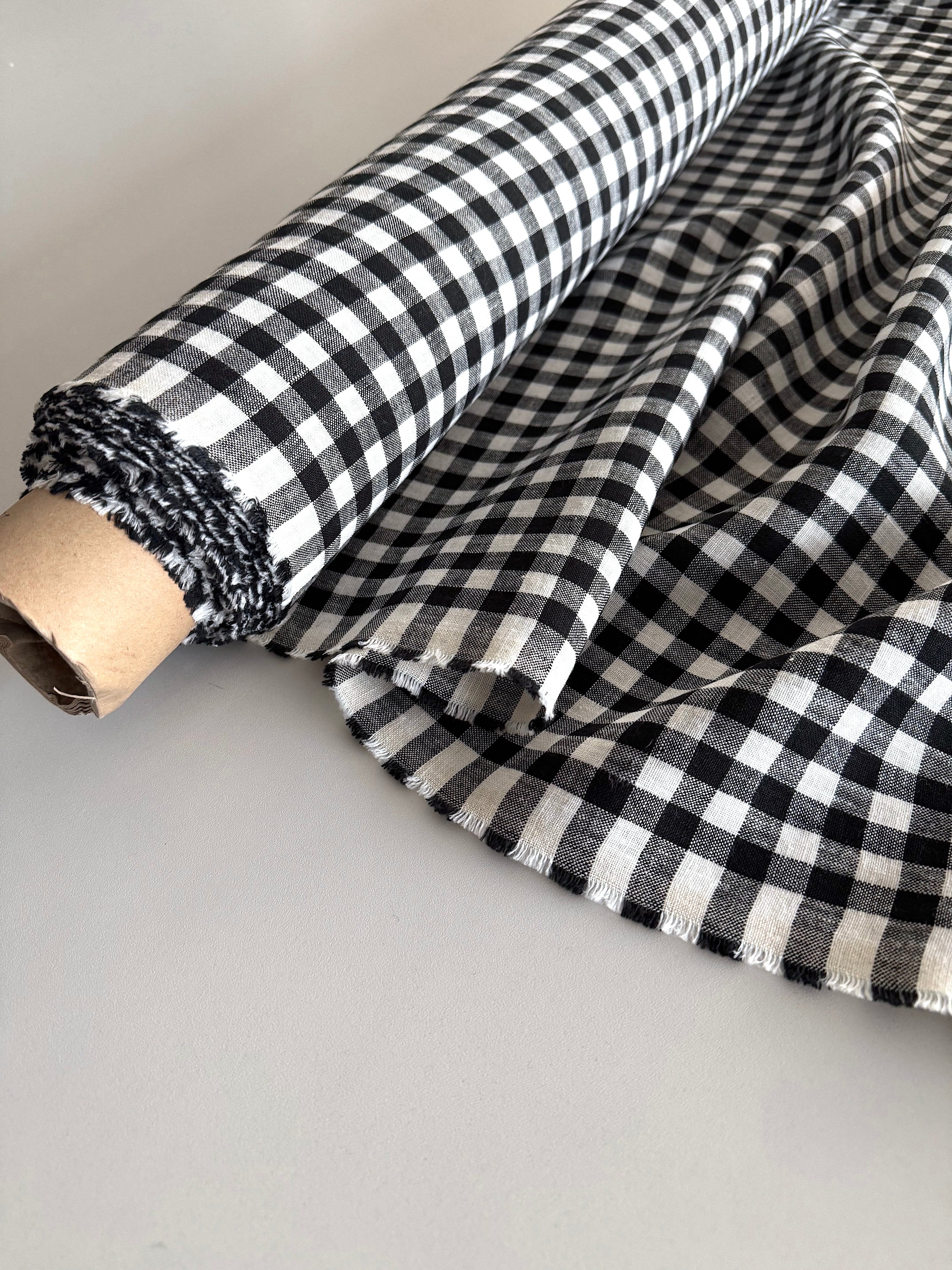 black gingham linen fabric