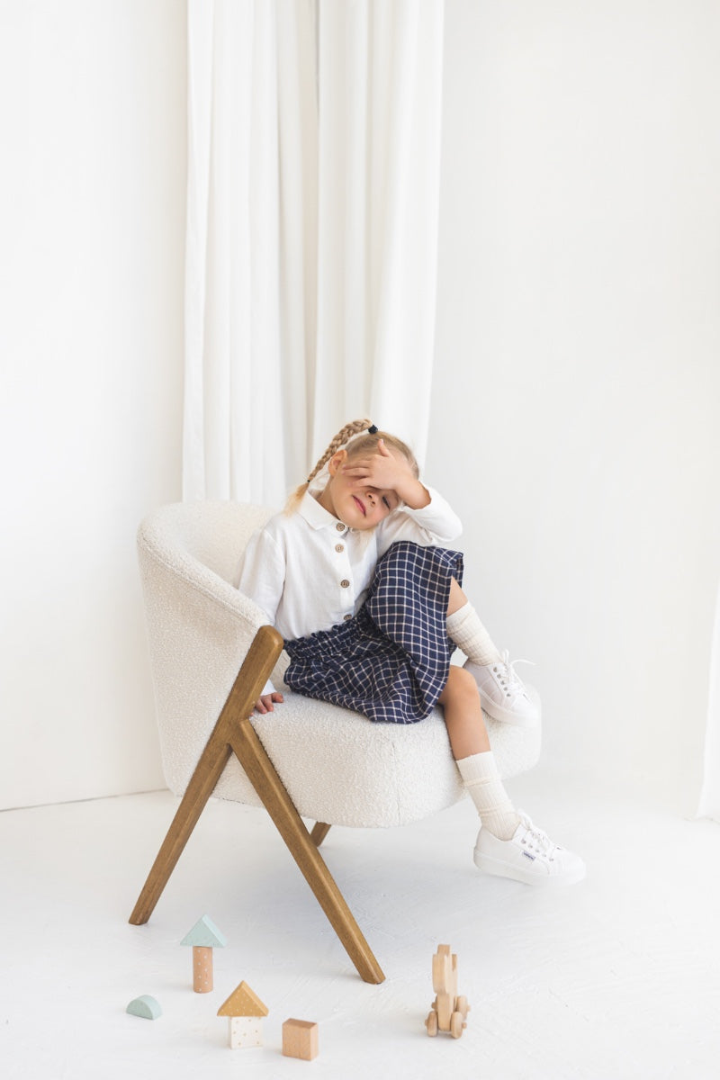 Denim Blue Checks Linen Girls Skirt