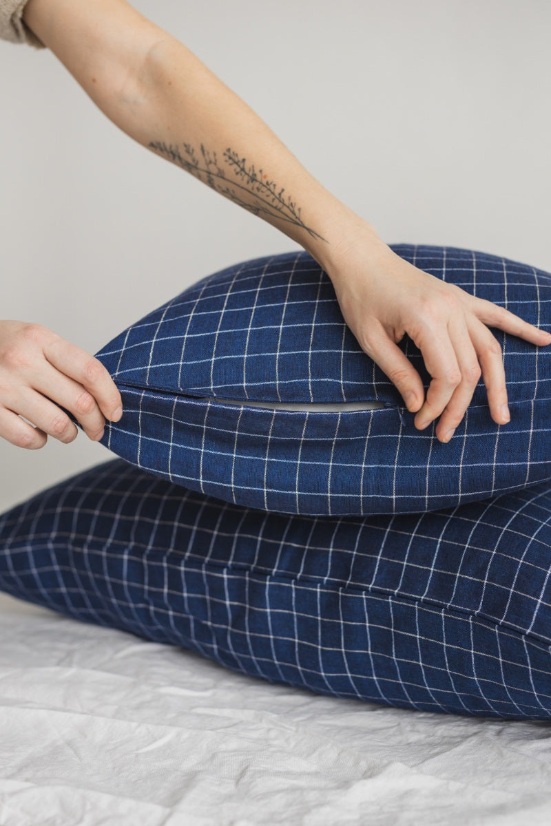 navy blue linen bedding