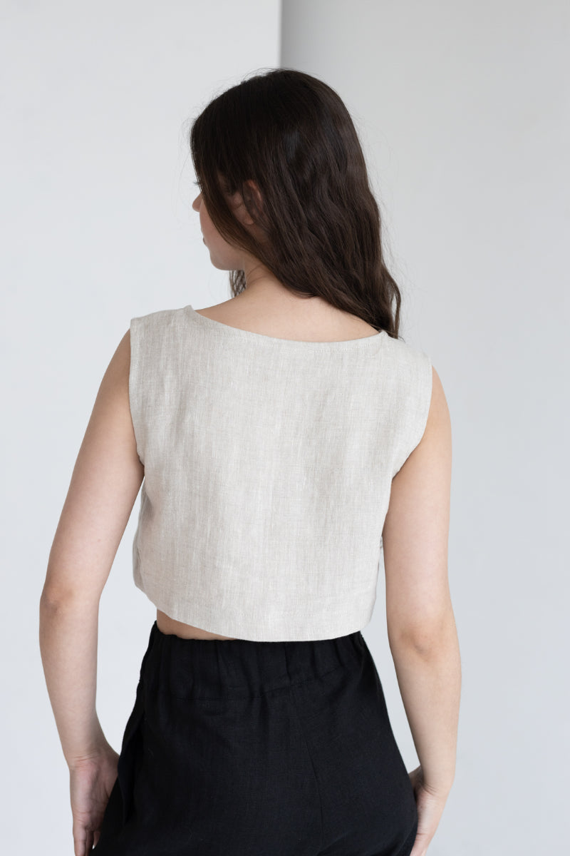 Natural light Short Linen Crop Top