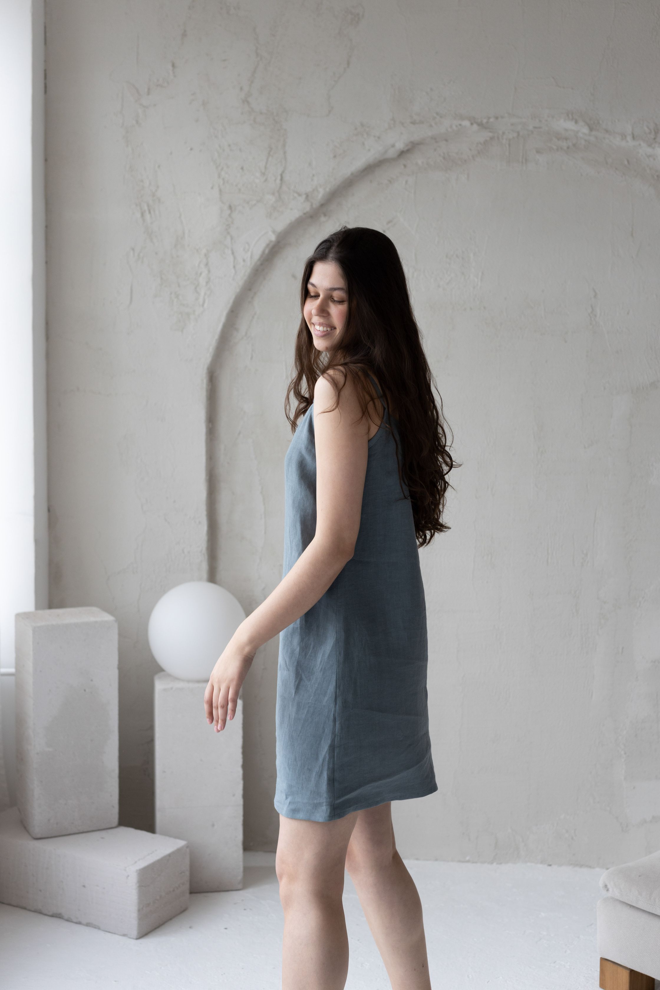 Dusty blue linen nightdress