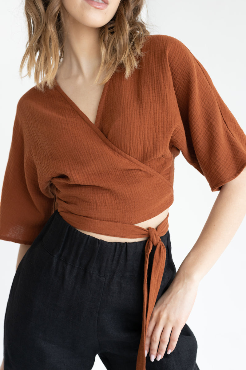 gauze wrap blouse