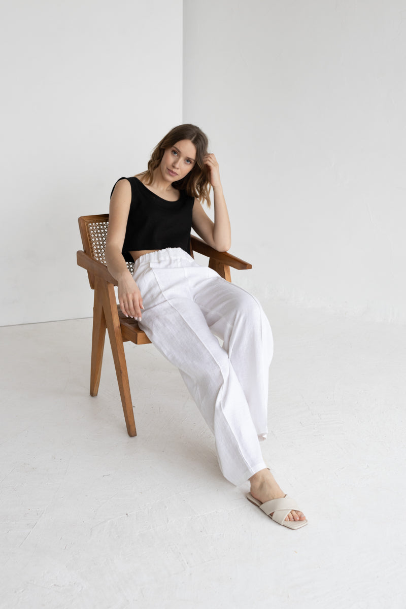 white linen trousers with crease