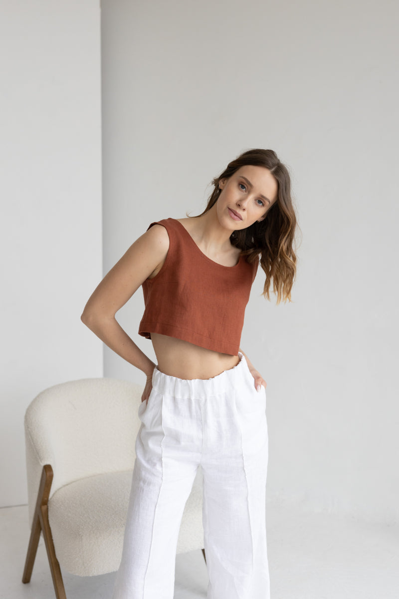 white linen trousers with crease