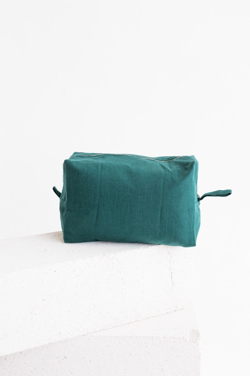 Emerald Linen Makeup Bag