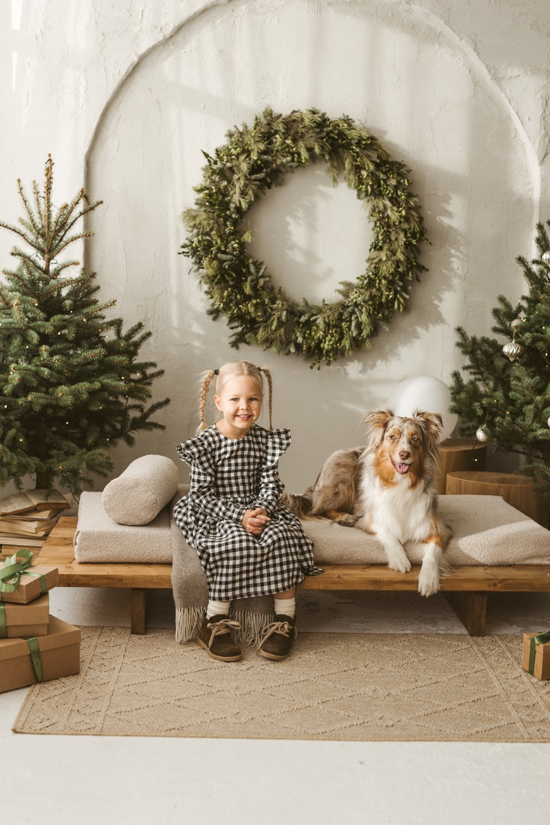 black gingham linen girls dress