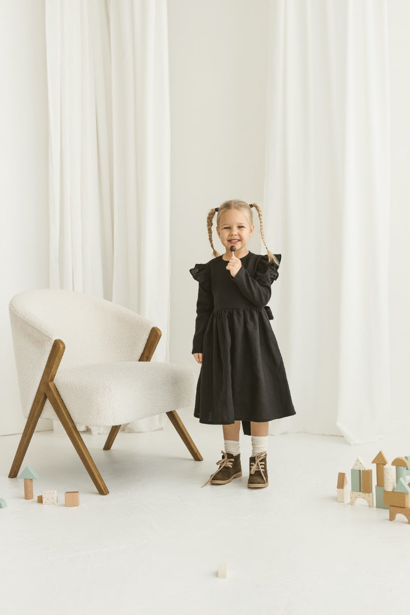 black linen girls dress