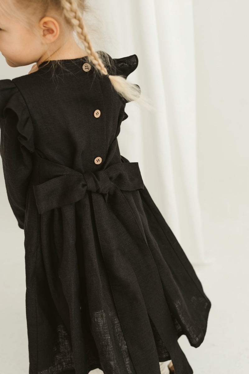 black linen girls dress