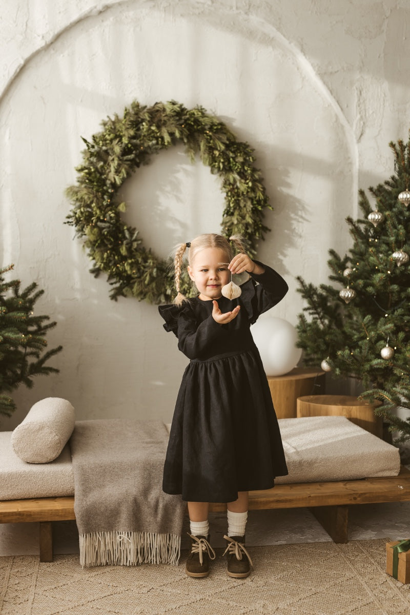 black linen girls dress