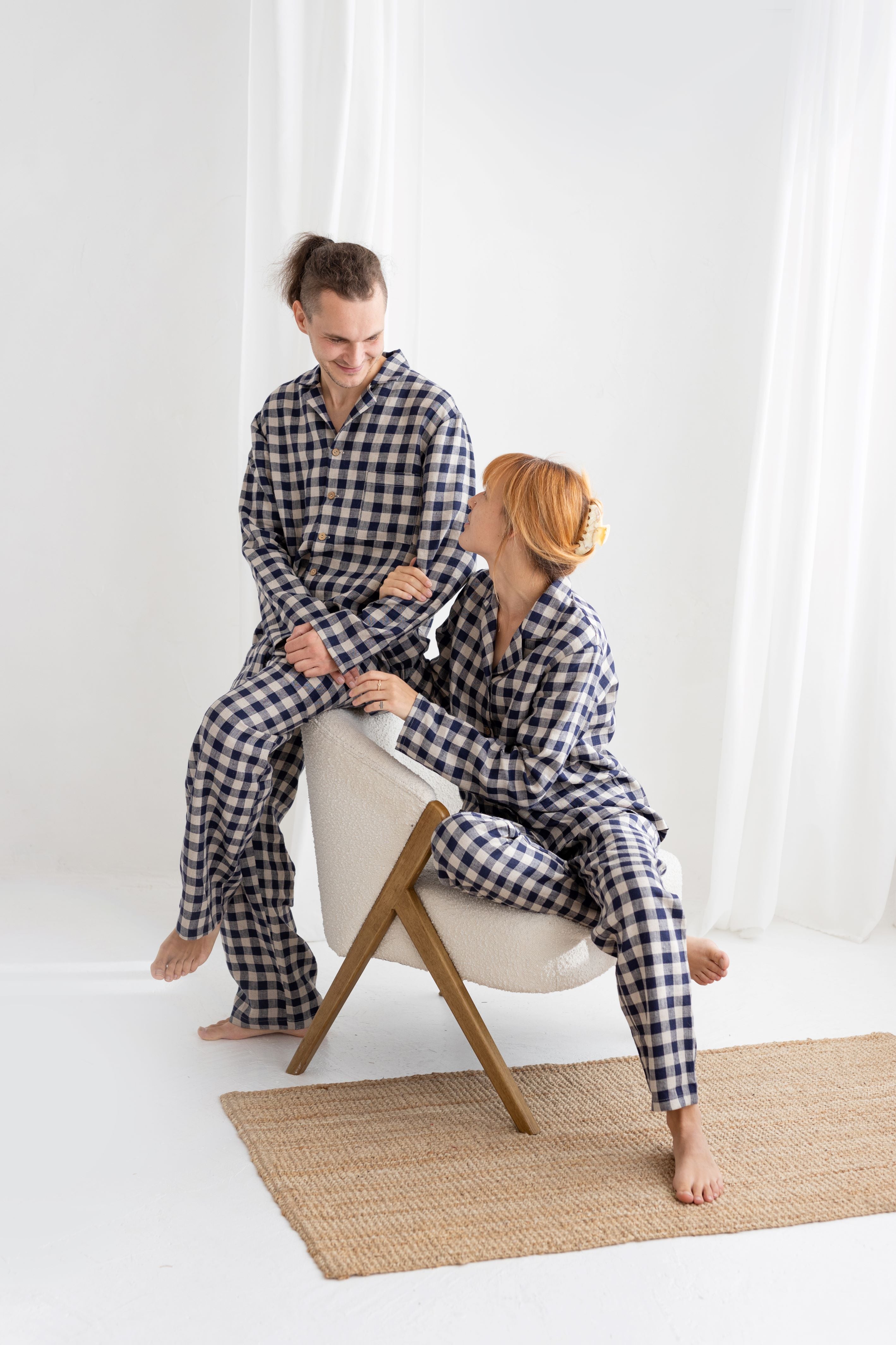 blue gingham linen men&