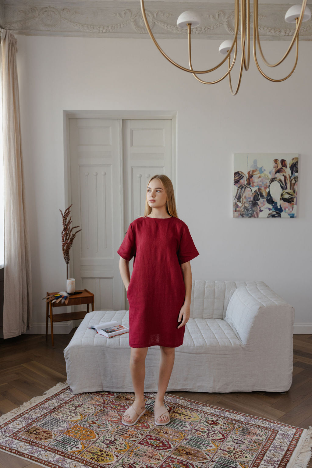 red linen dress