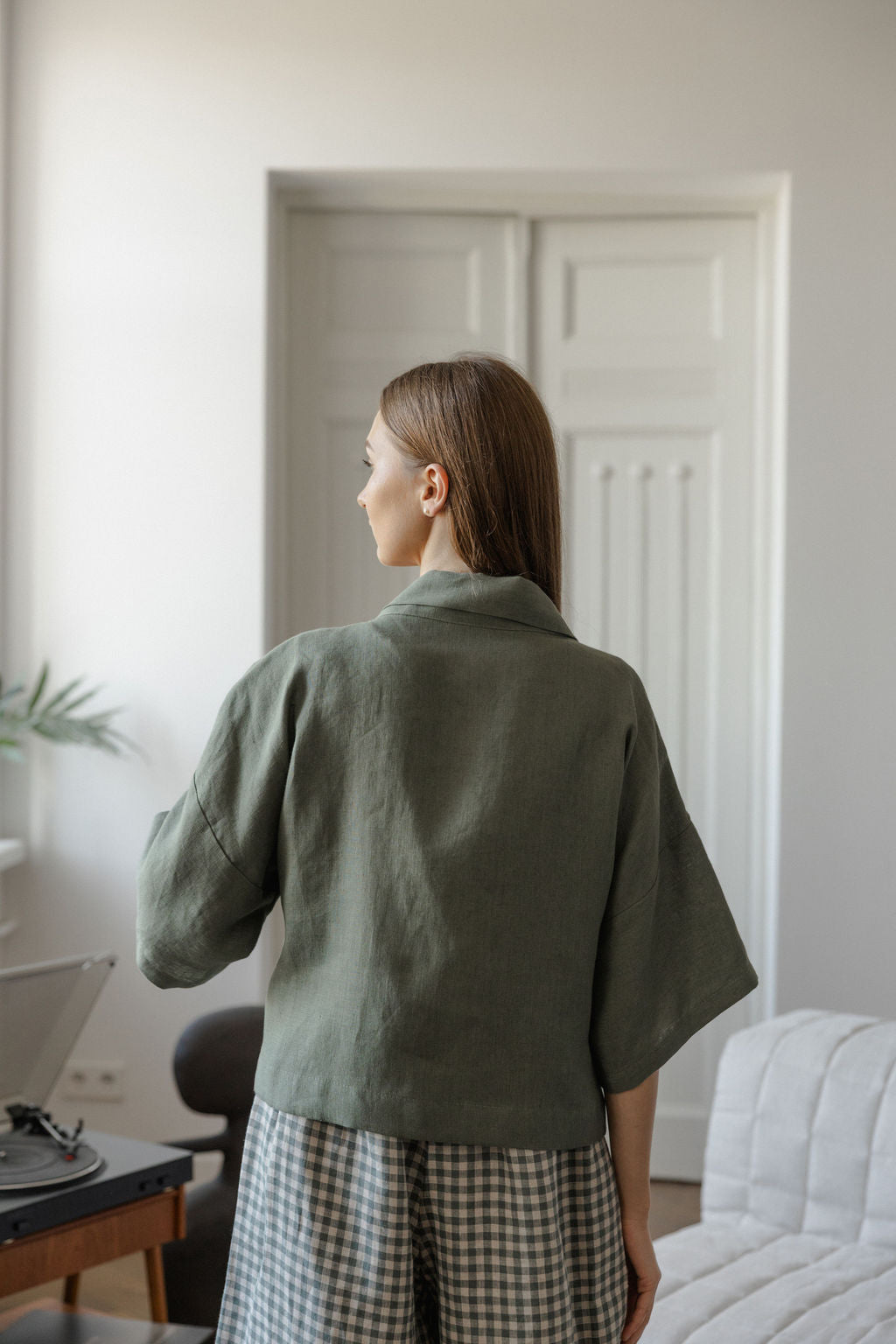 Safari Green Linen Kimono Jacket