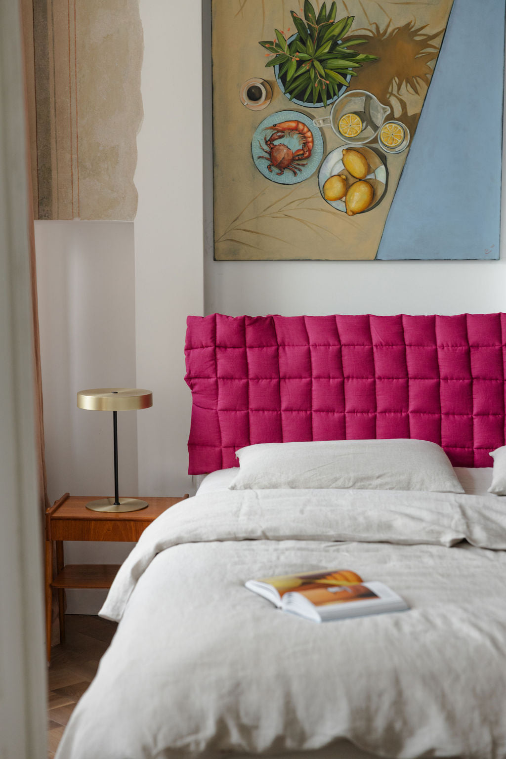 Fuchsia Linen Headboard Cover