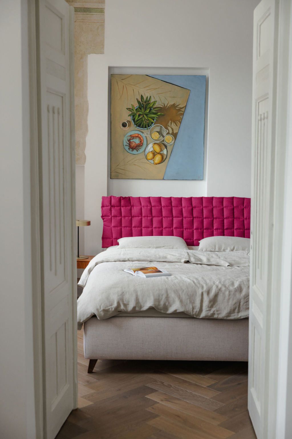 Fuchsia Linen Headboard Cover