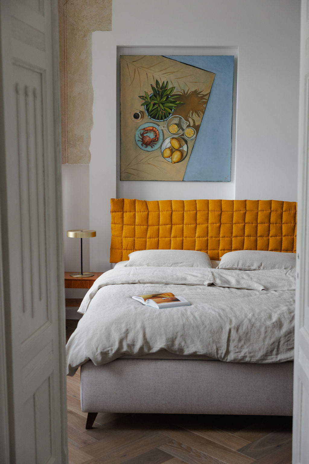 Mustard Linen Headboard Cover