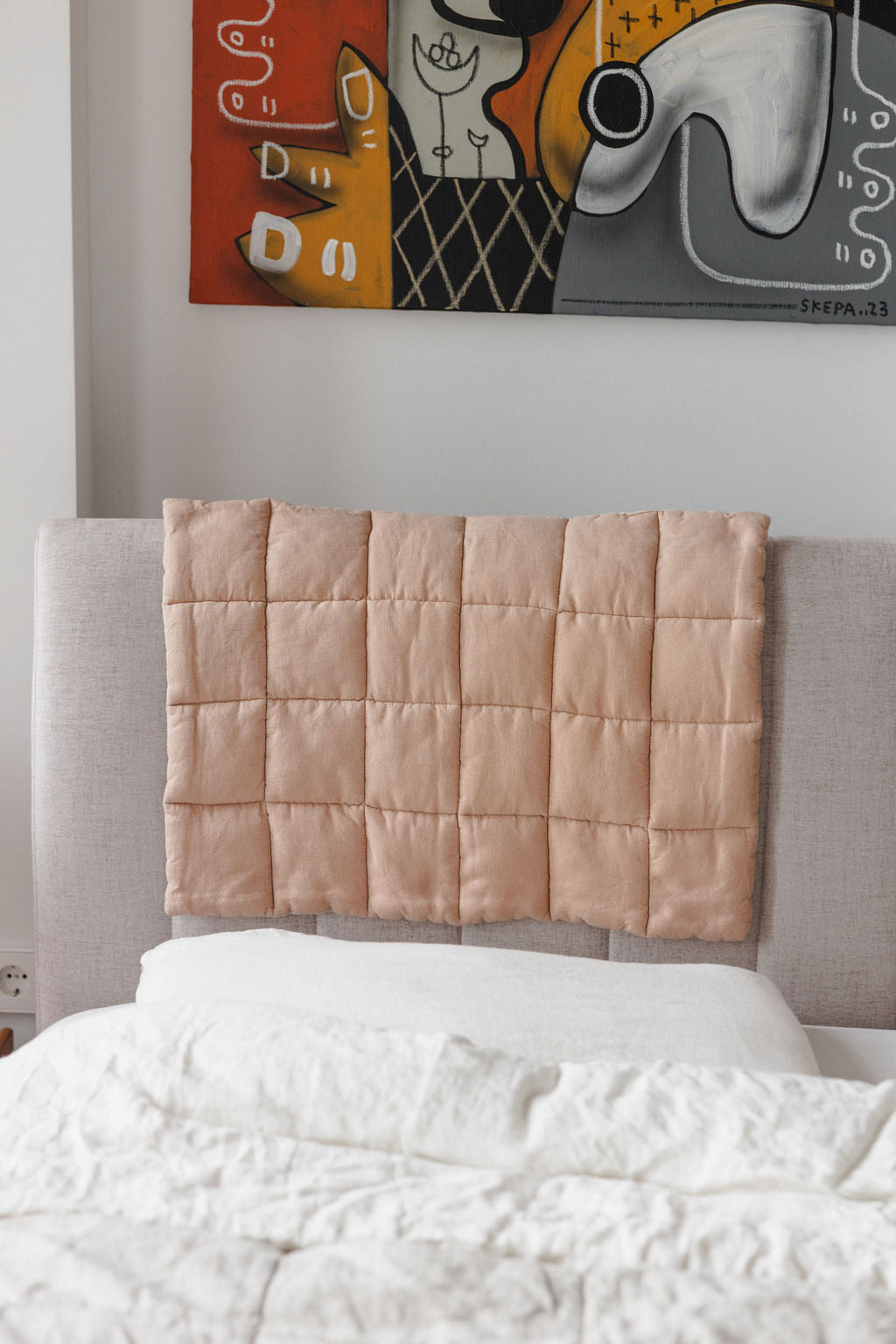 Peach Linen Headboard Cover