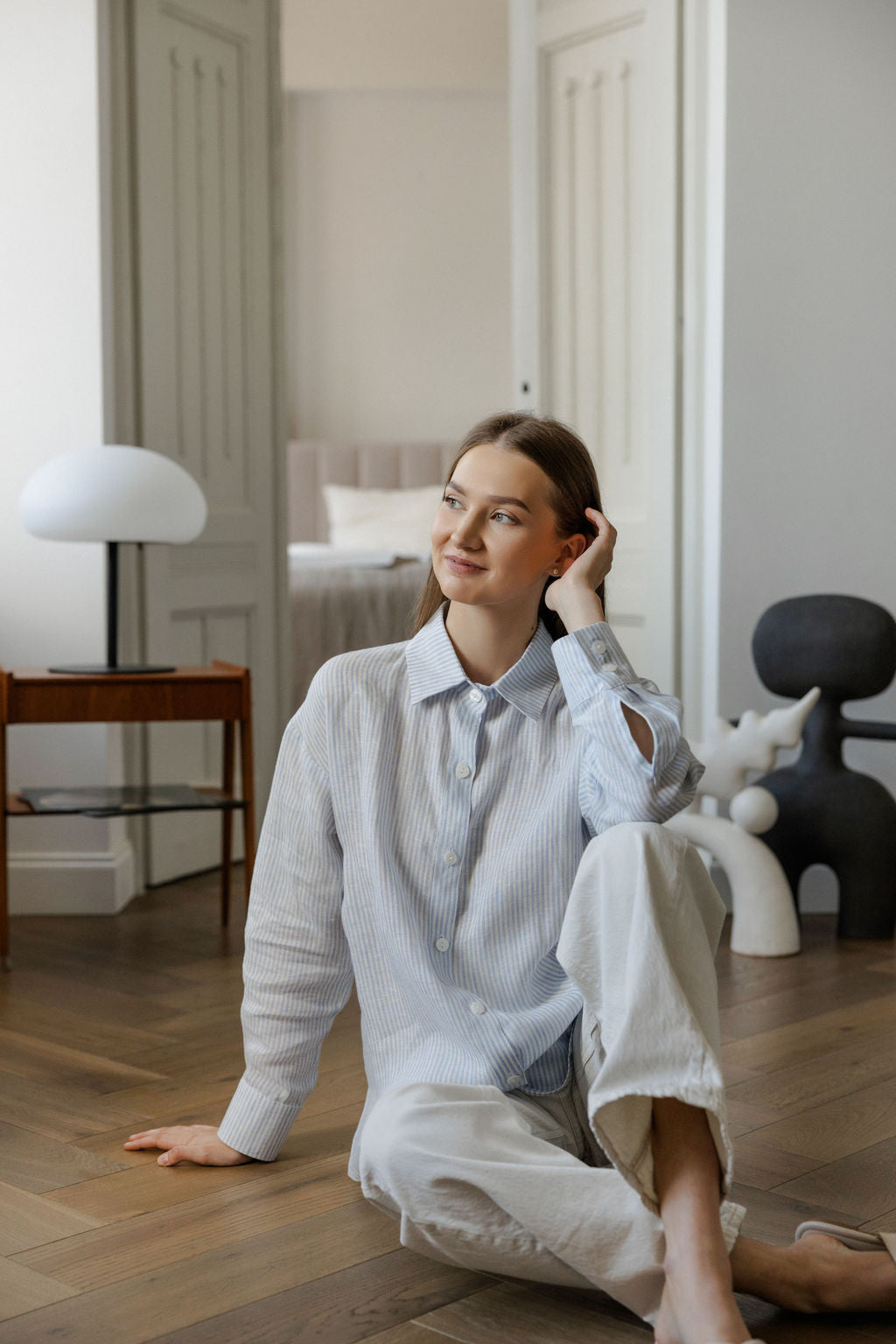 striped blue linen shirt