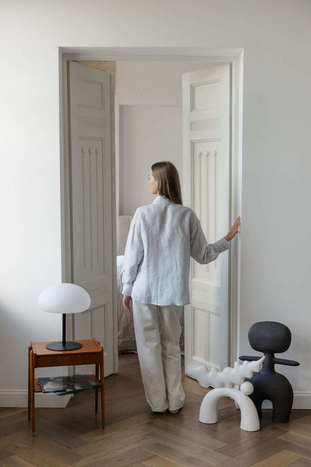 striped blue linen shirt