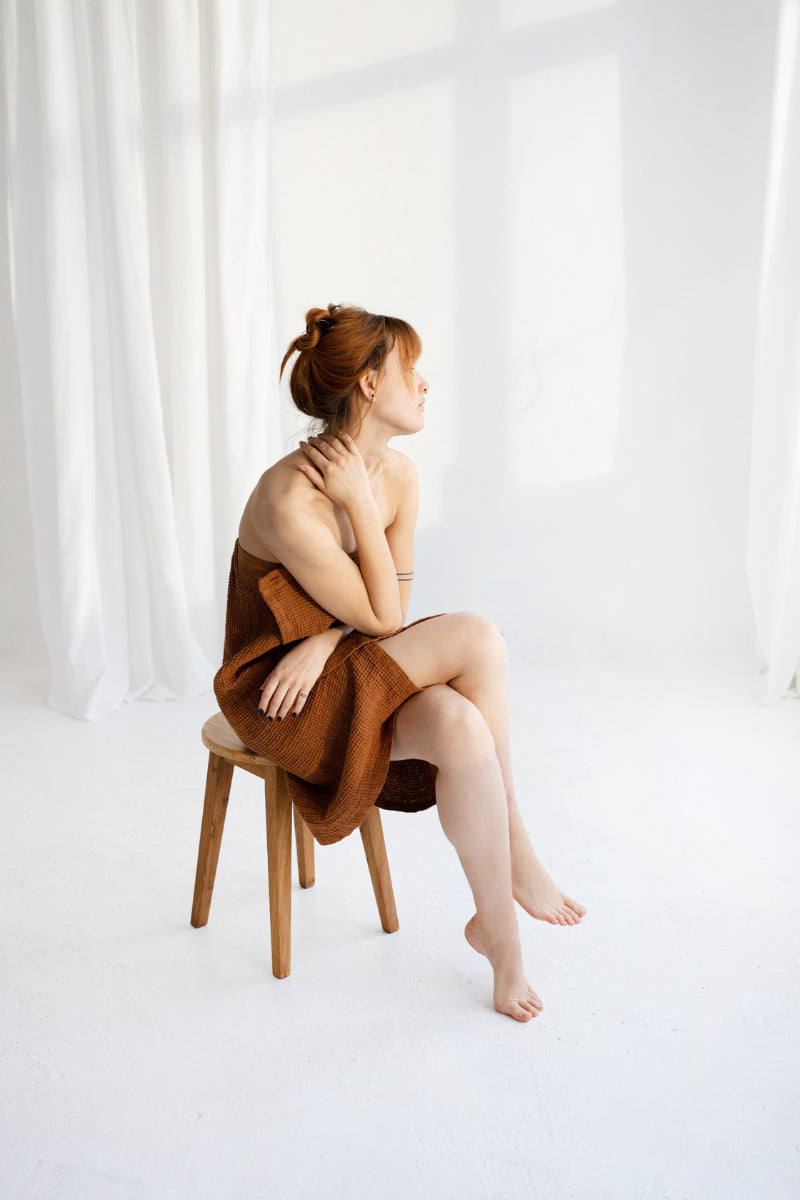 Cinnamon Waffle Linen Sauna Towel