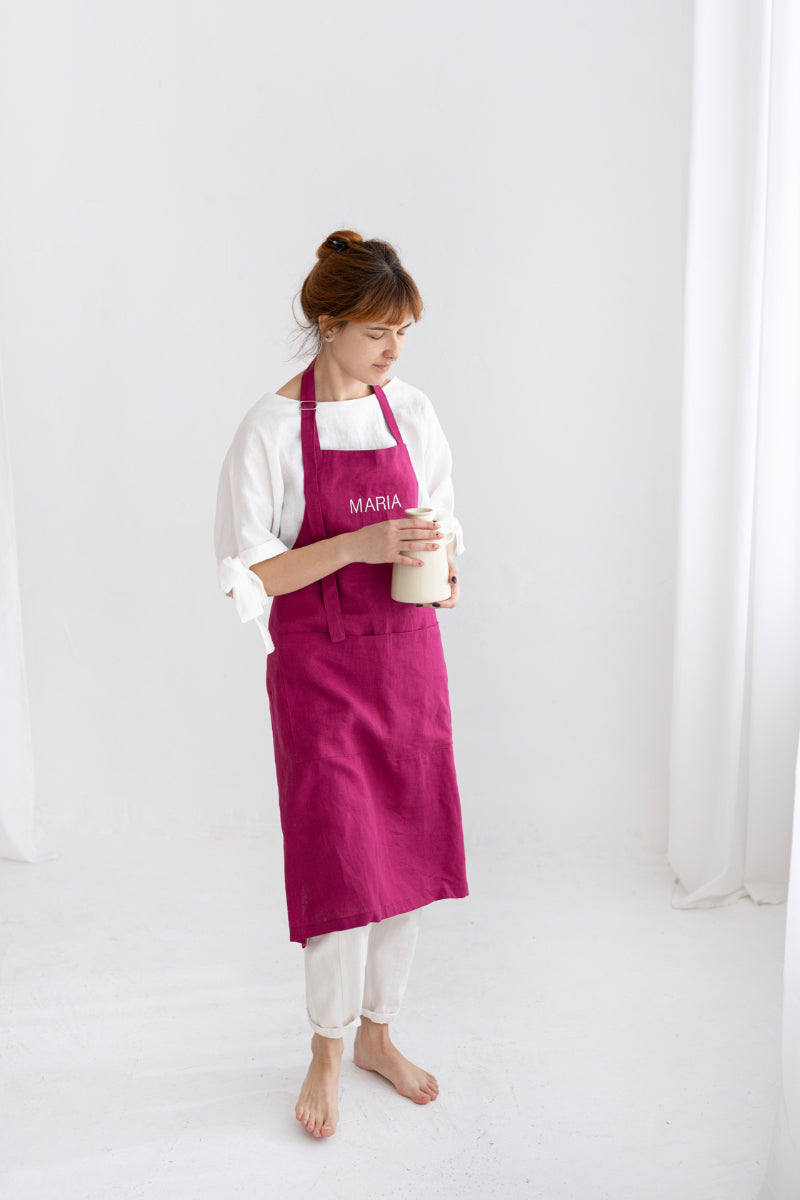 embroidered linen apron