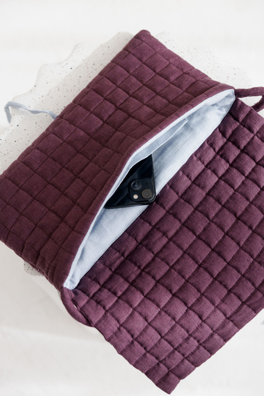 Linen Quilted Baguette Shoulder Bag
