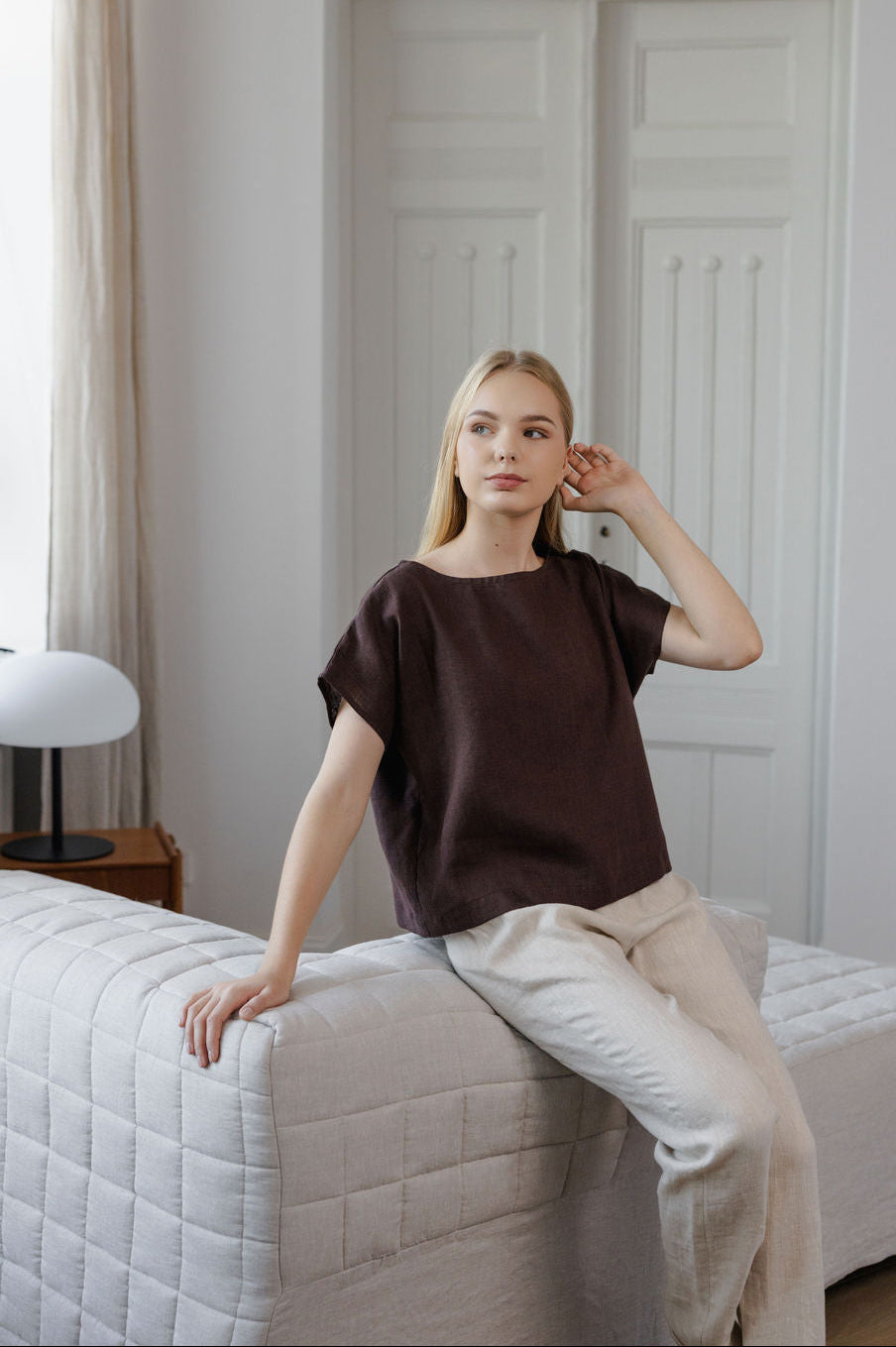 brown linen blouse