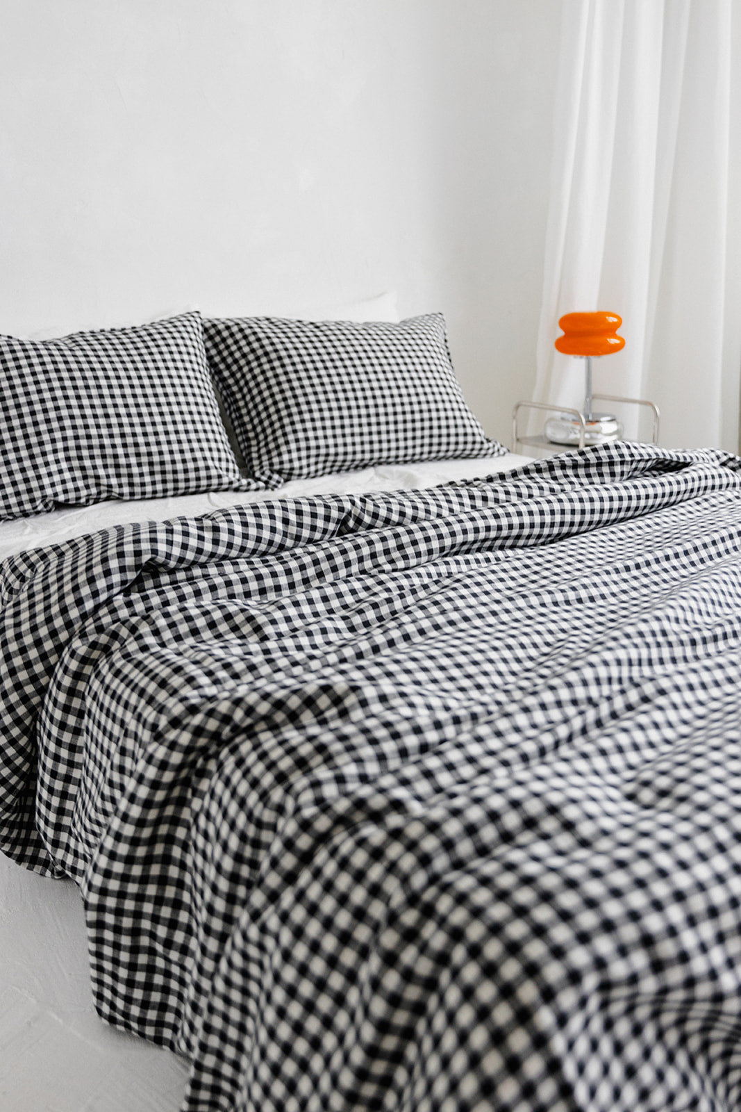 black gingham linen bedding set
