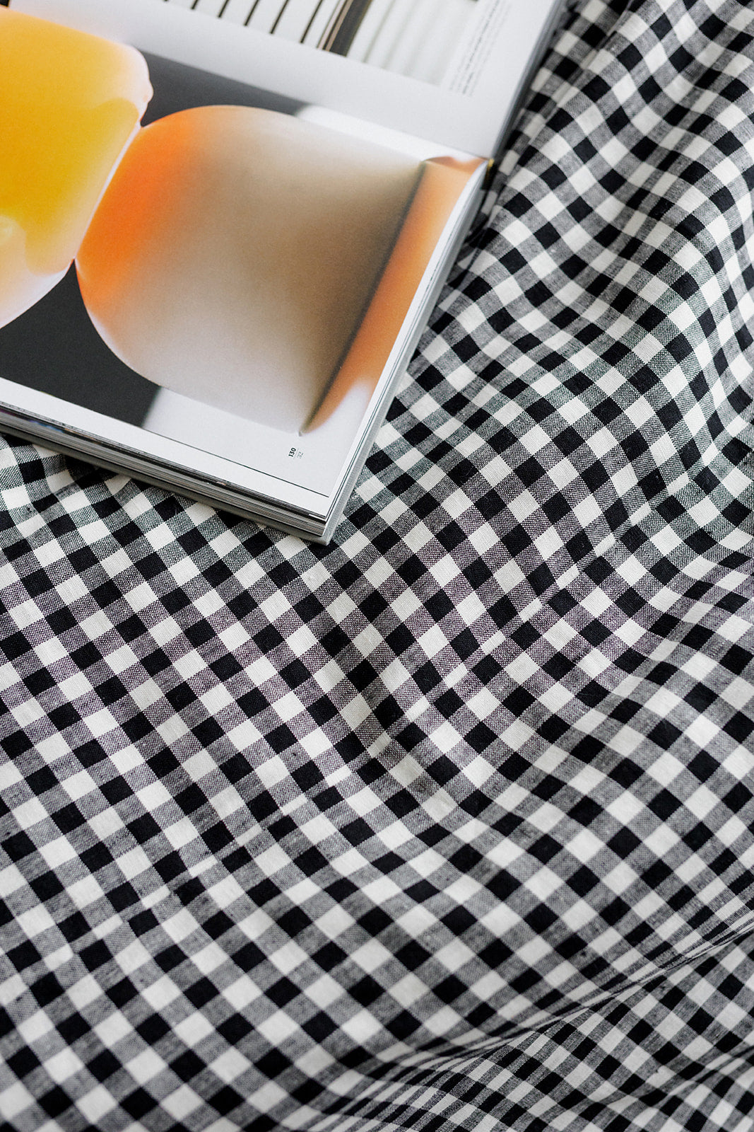 black gingham linen bedding set