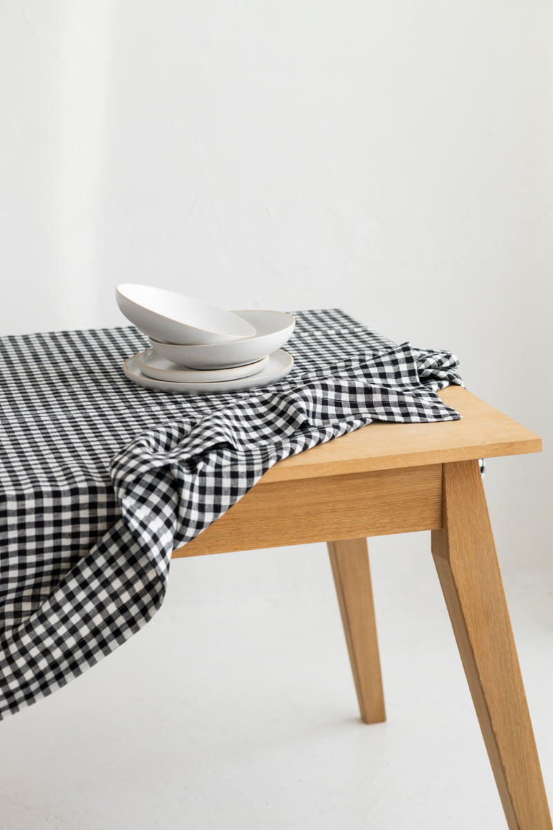 black gingham linen tablecloth