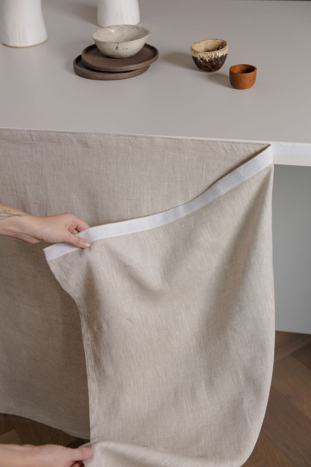 Natural Light Linen Sink Skirt With Velcro