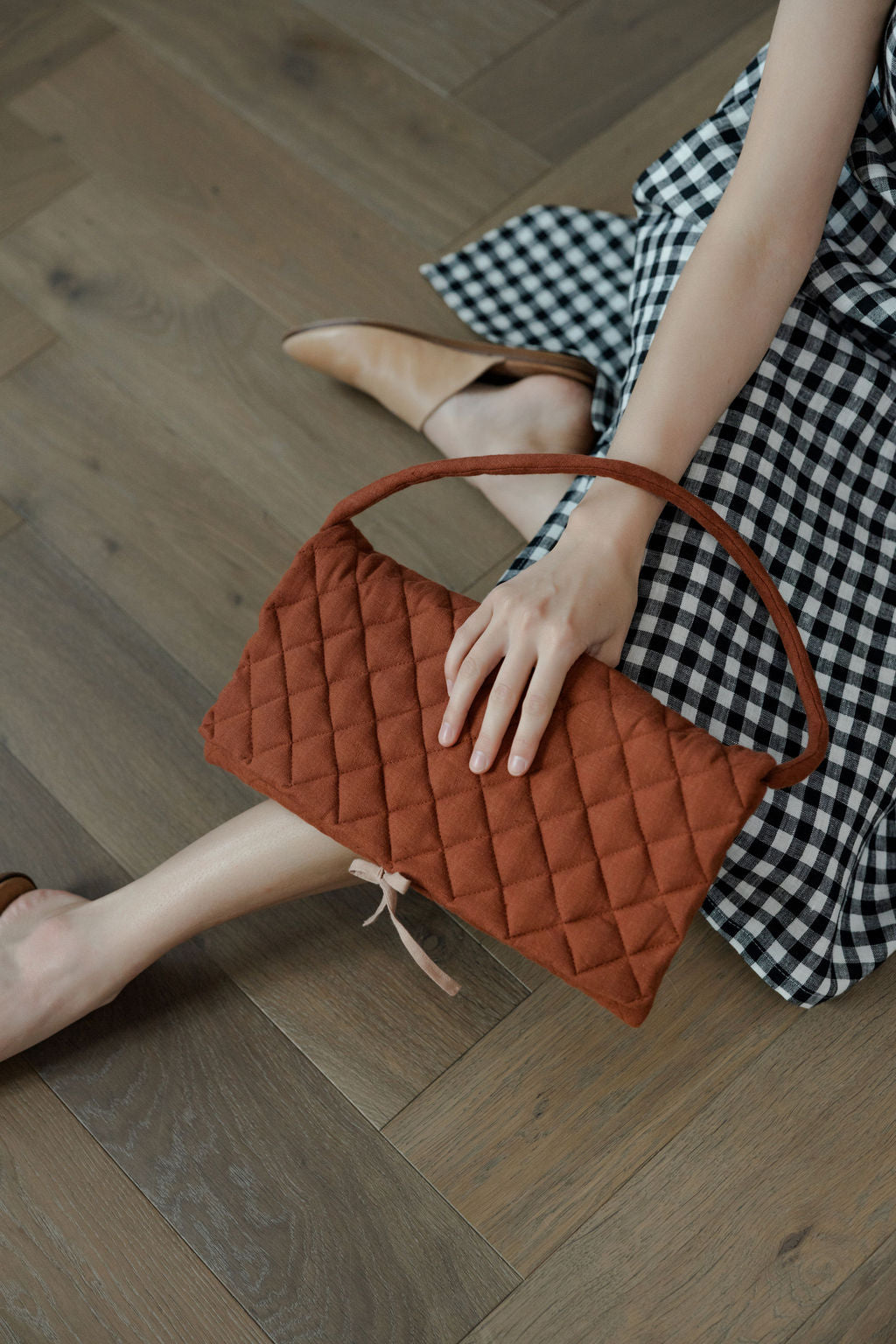 Quilted Linen Baguette Handbag
