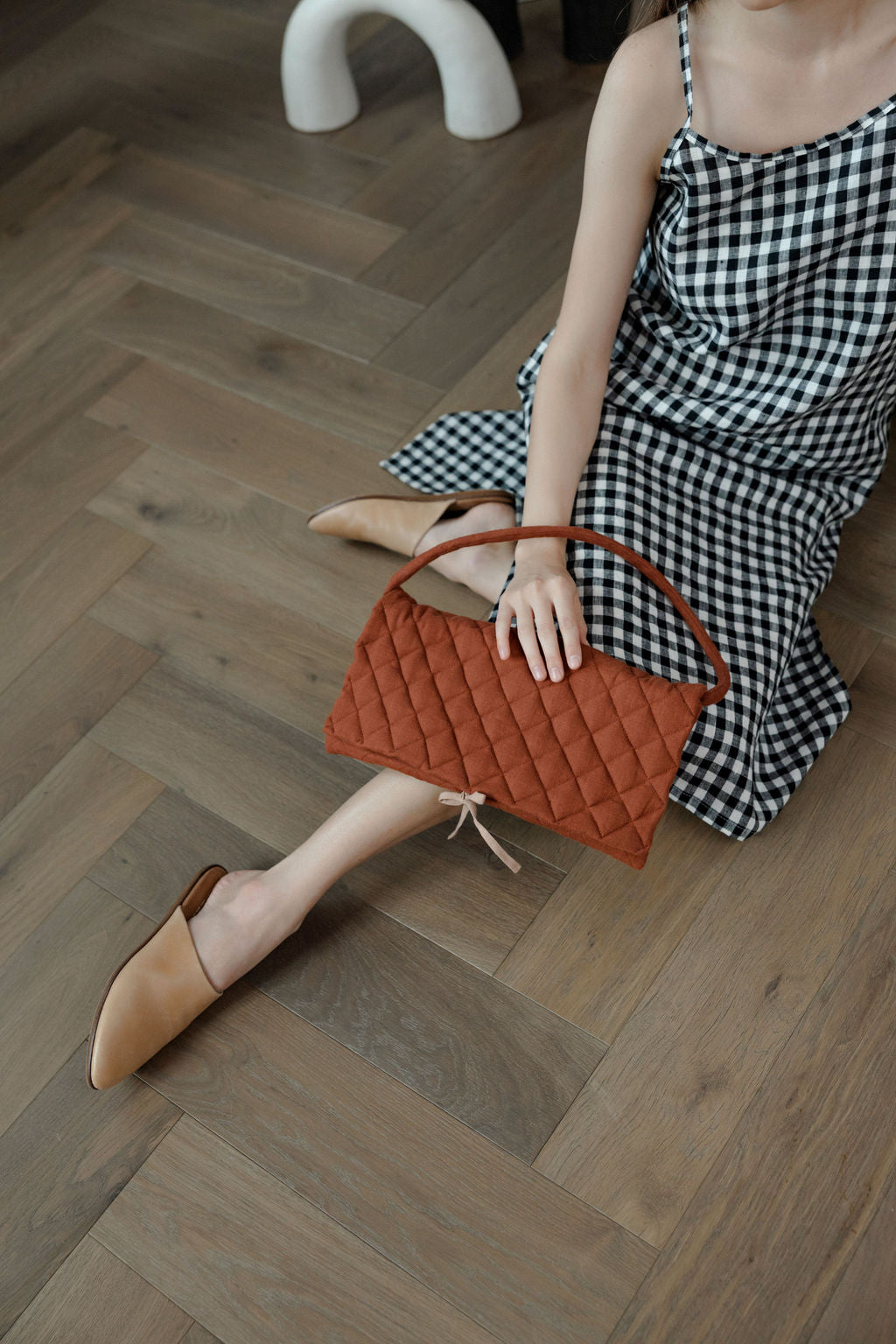 Quilted Linen Baguette Handbag