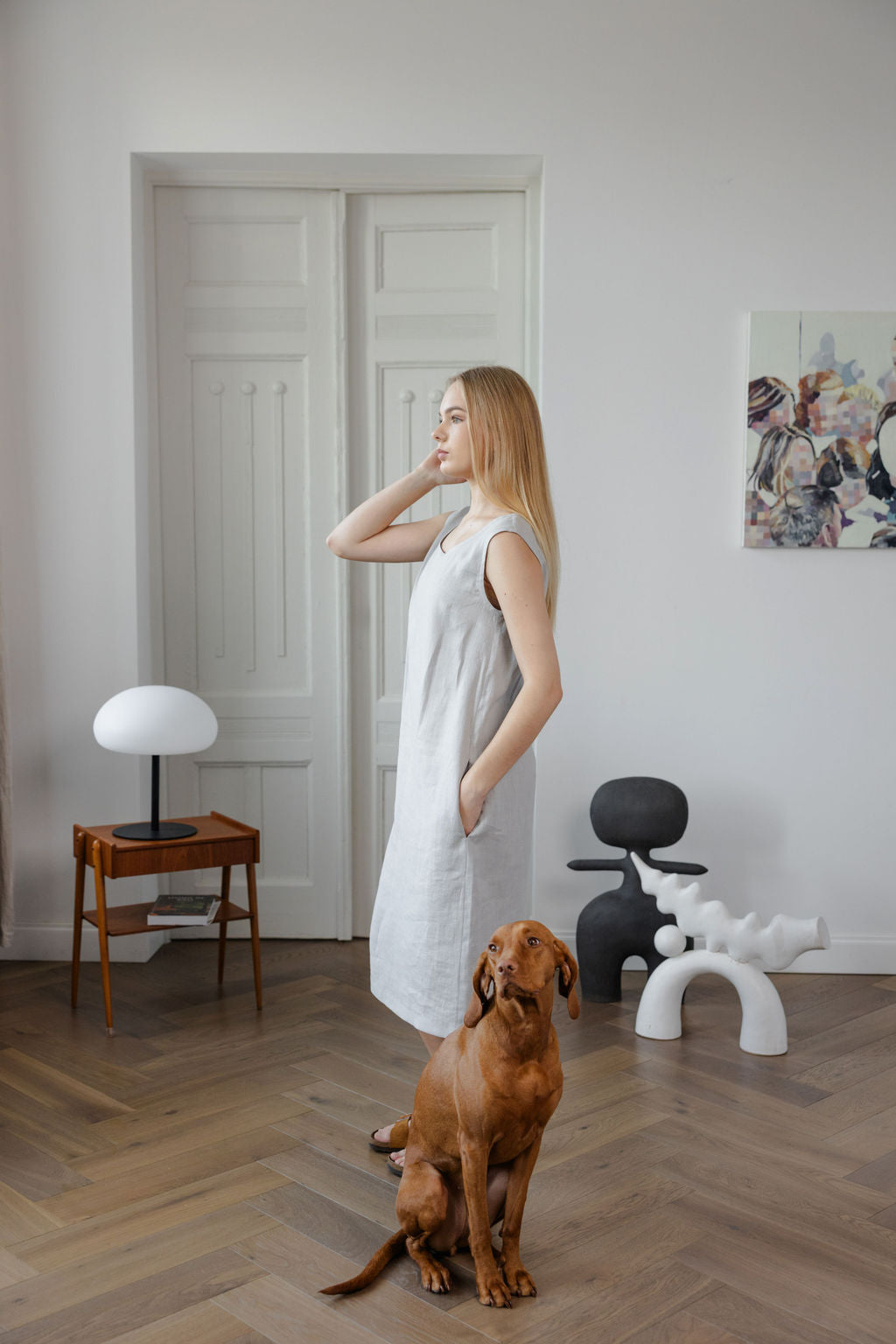 Linen Midi Dress with Pockets