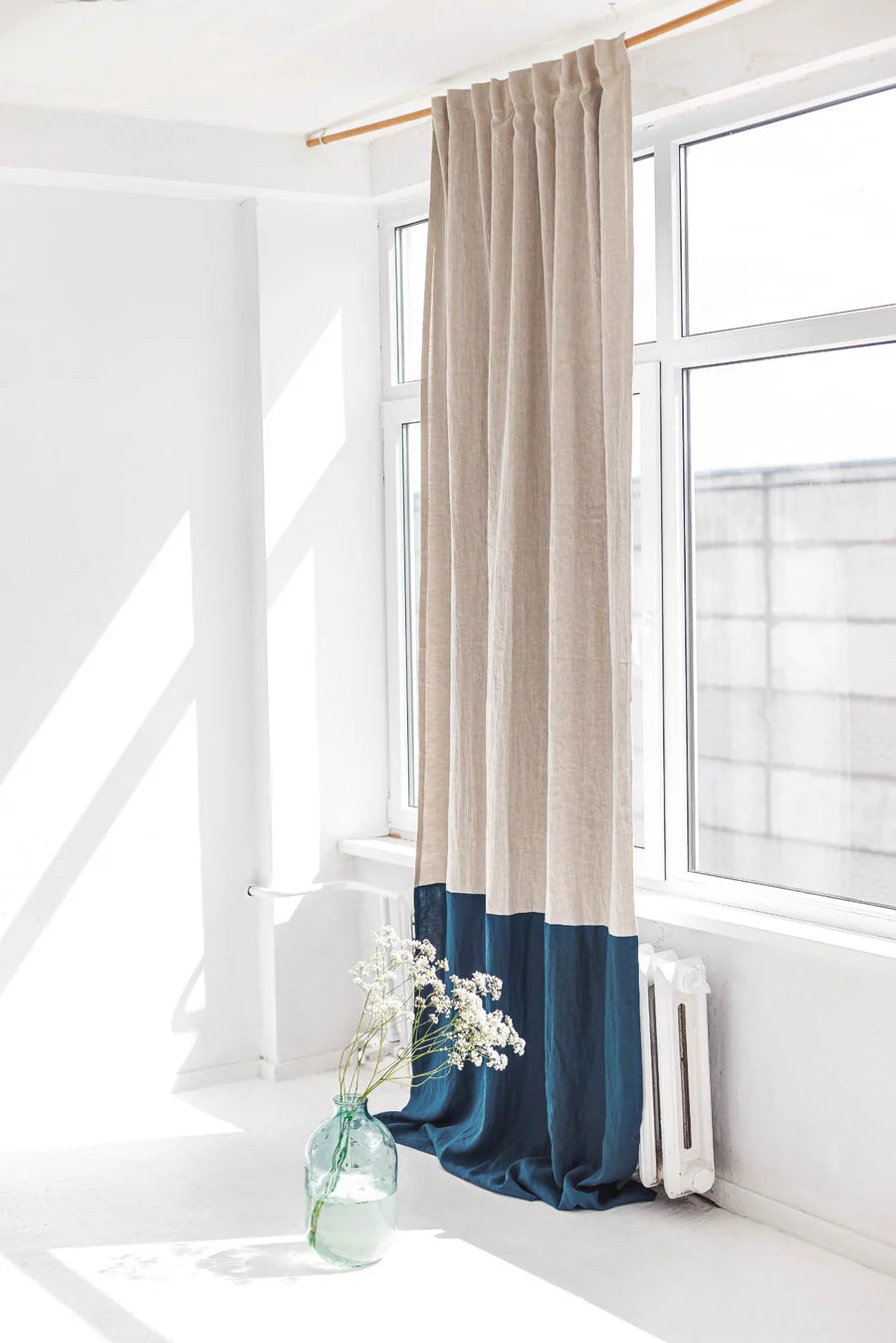 55"/140 CM WIDTH COLOR BLOCK Linen Curtain With Blackout Lining