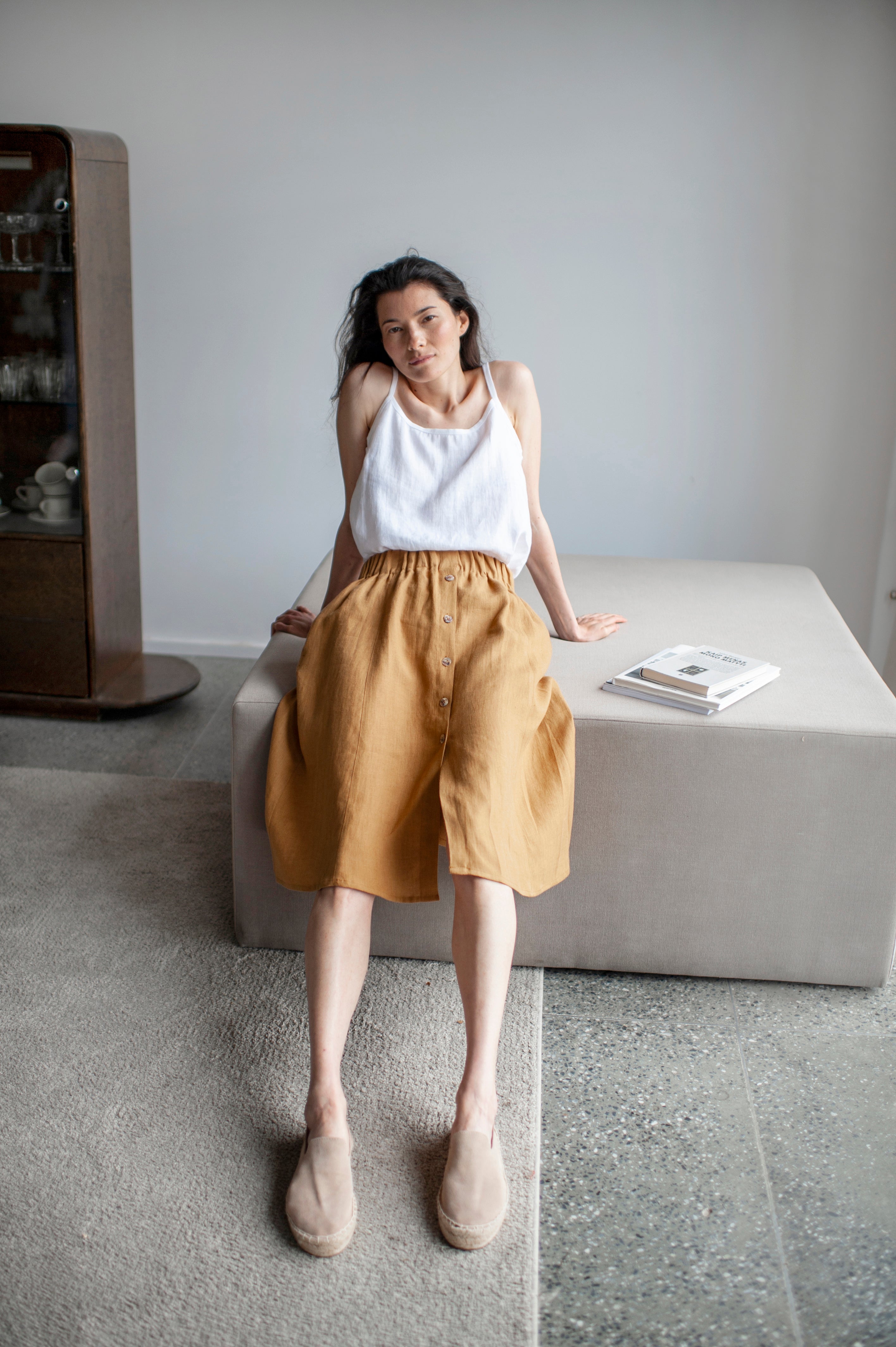 linen skirt with buttons
