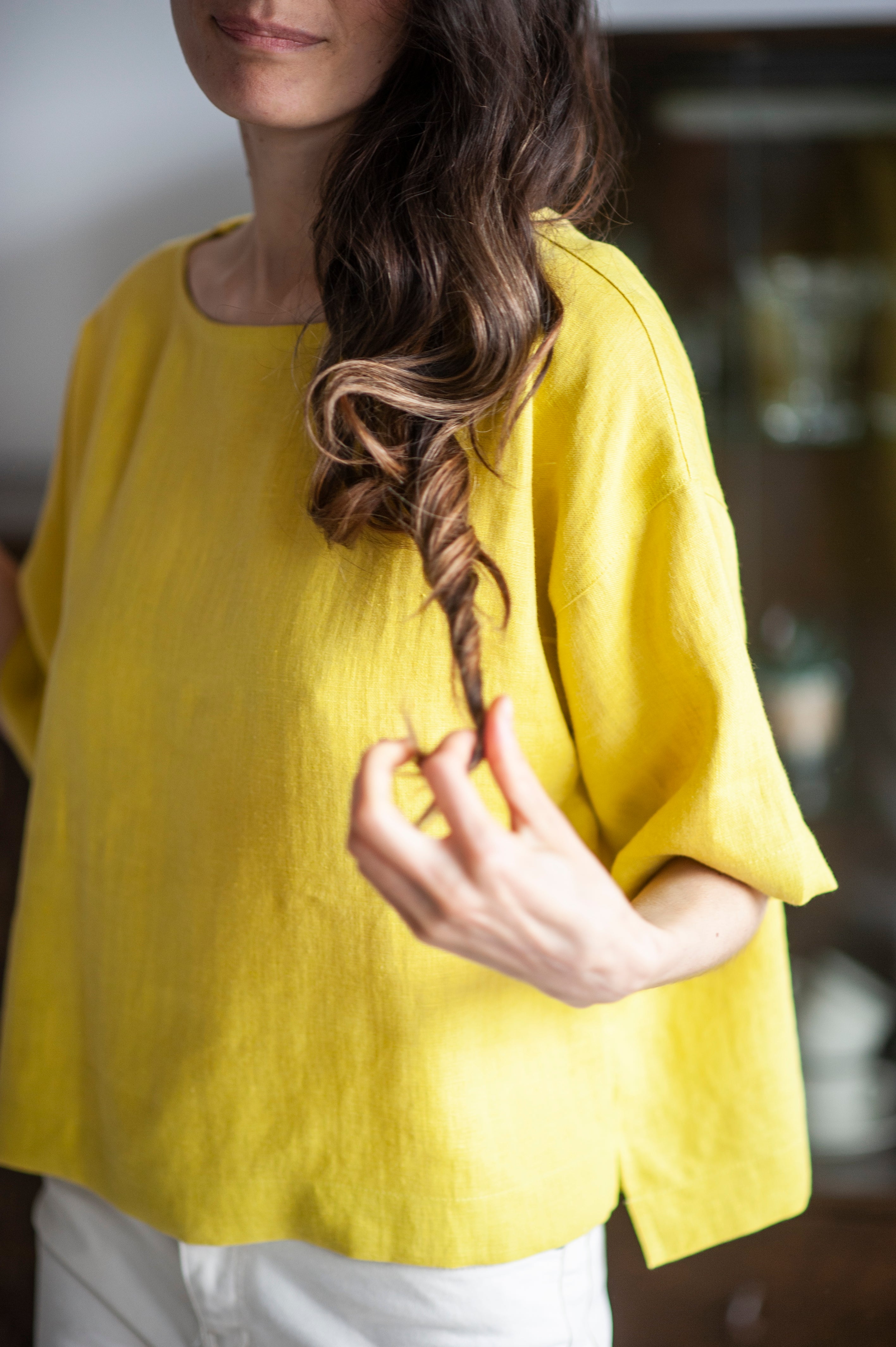 yellow linen top