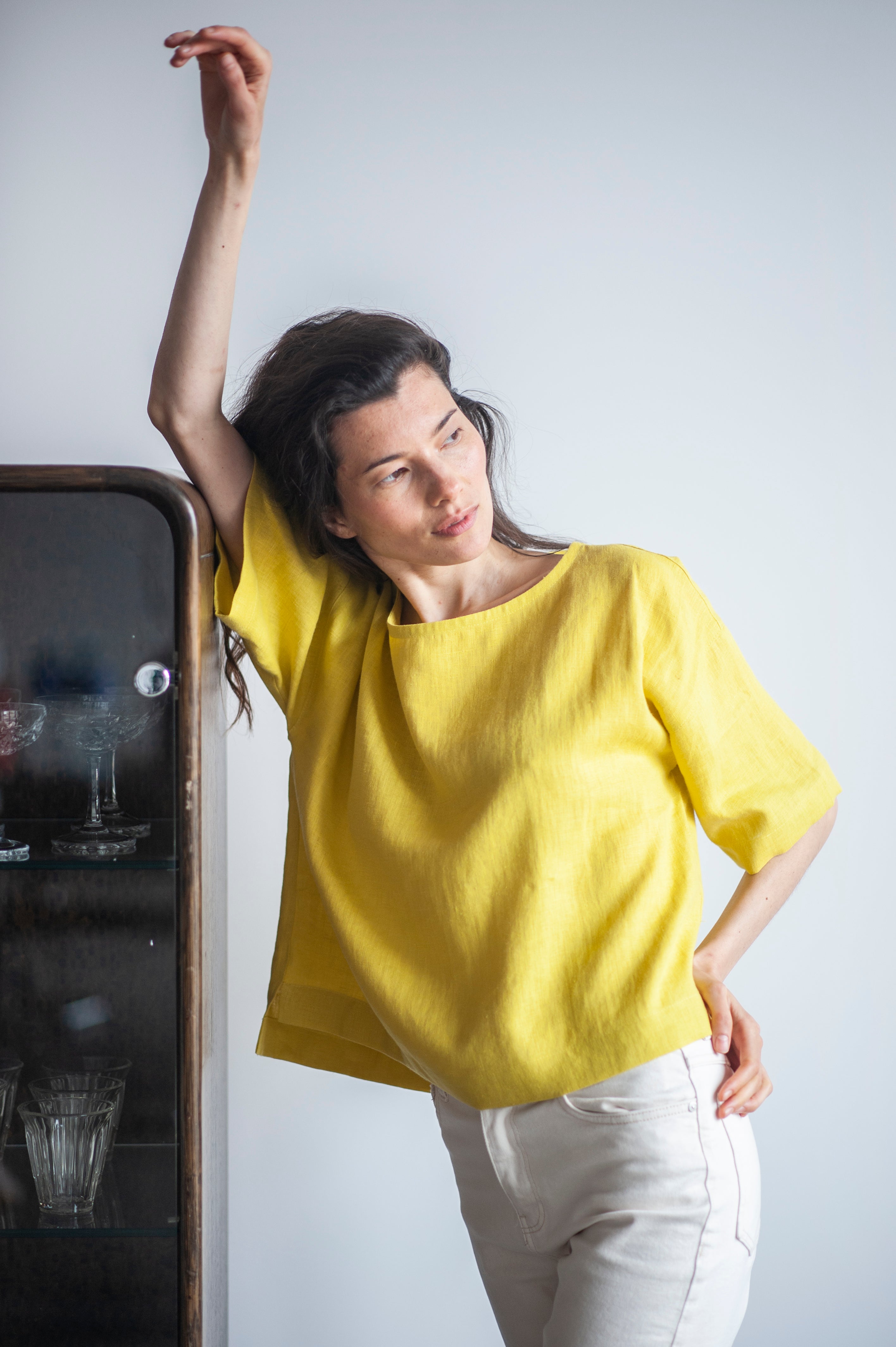 yellow linen blouse