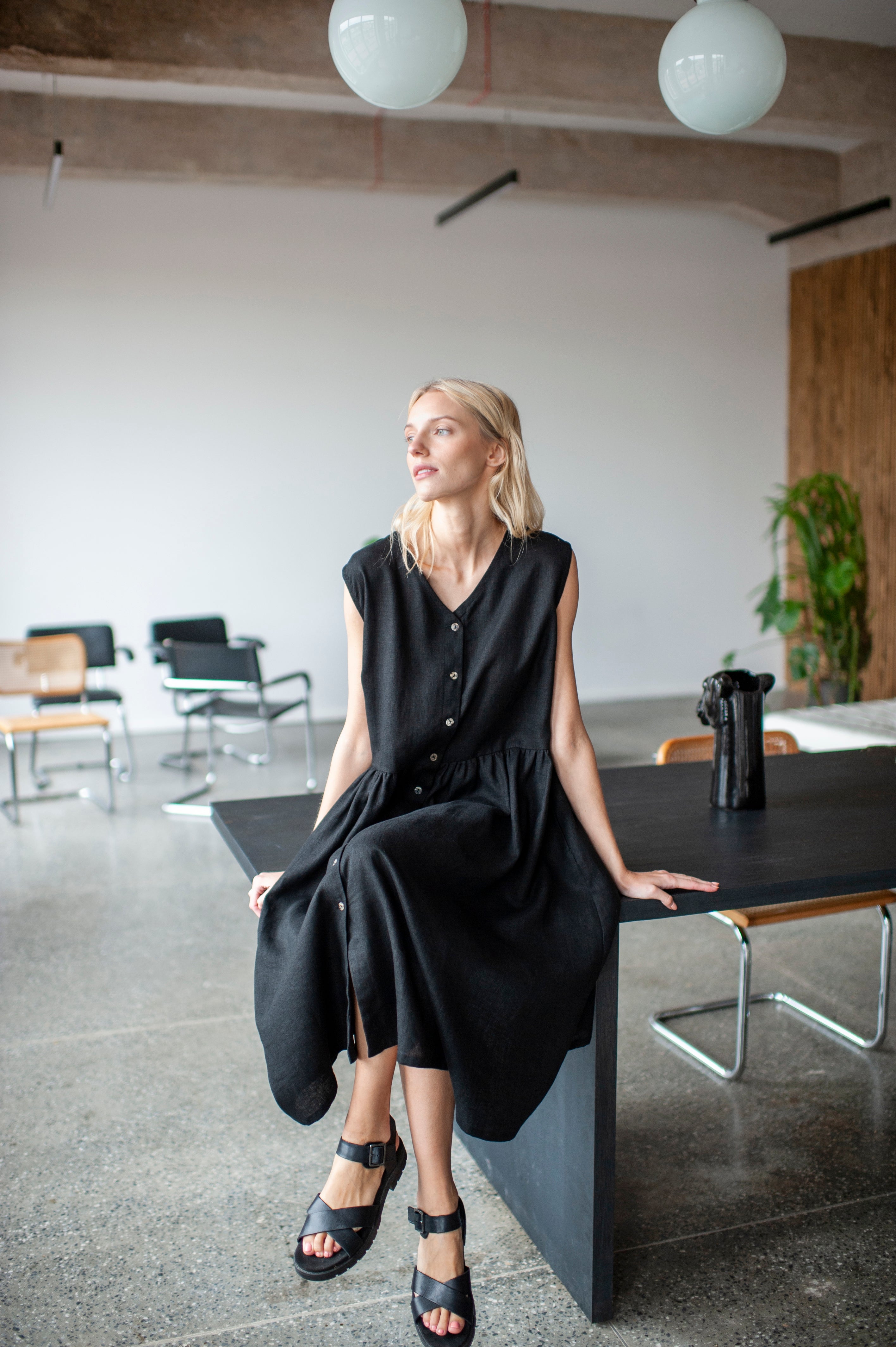 Black Linen Smock Dress Black Linen Smock Dress