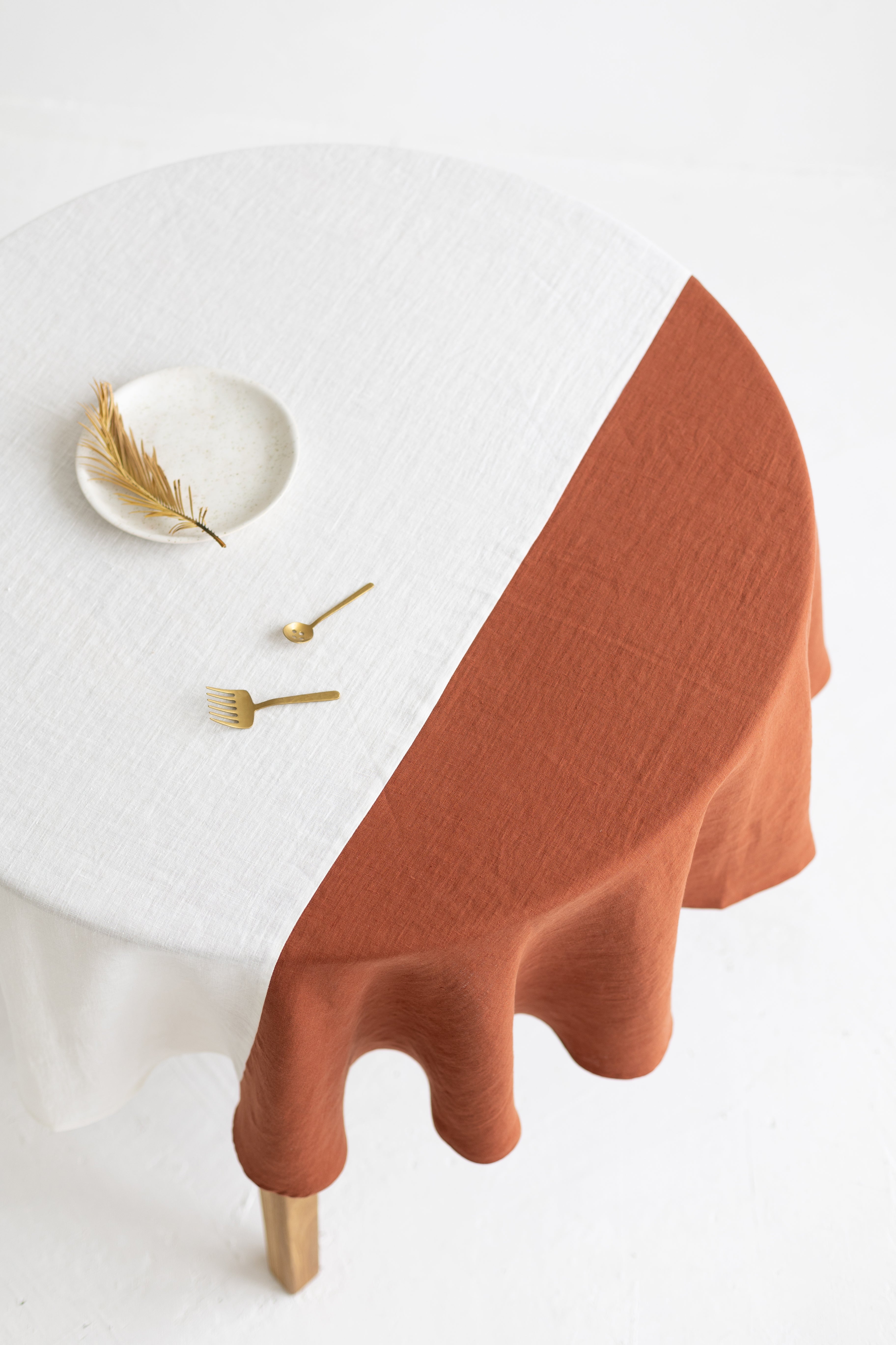 Color Block Round Green Linen Tablecloth