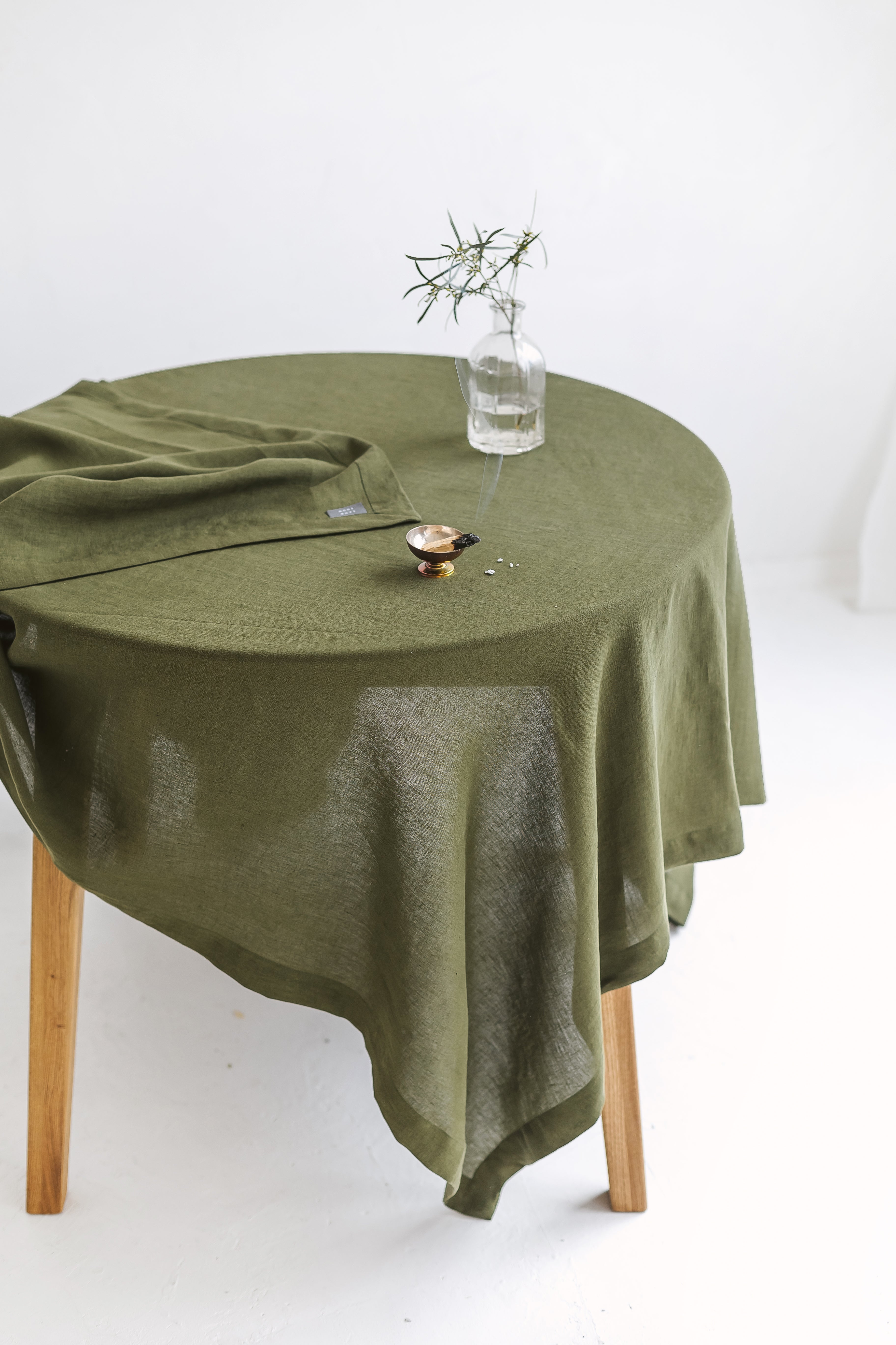 Forest green linen tablecloth