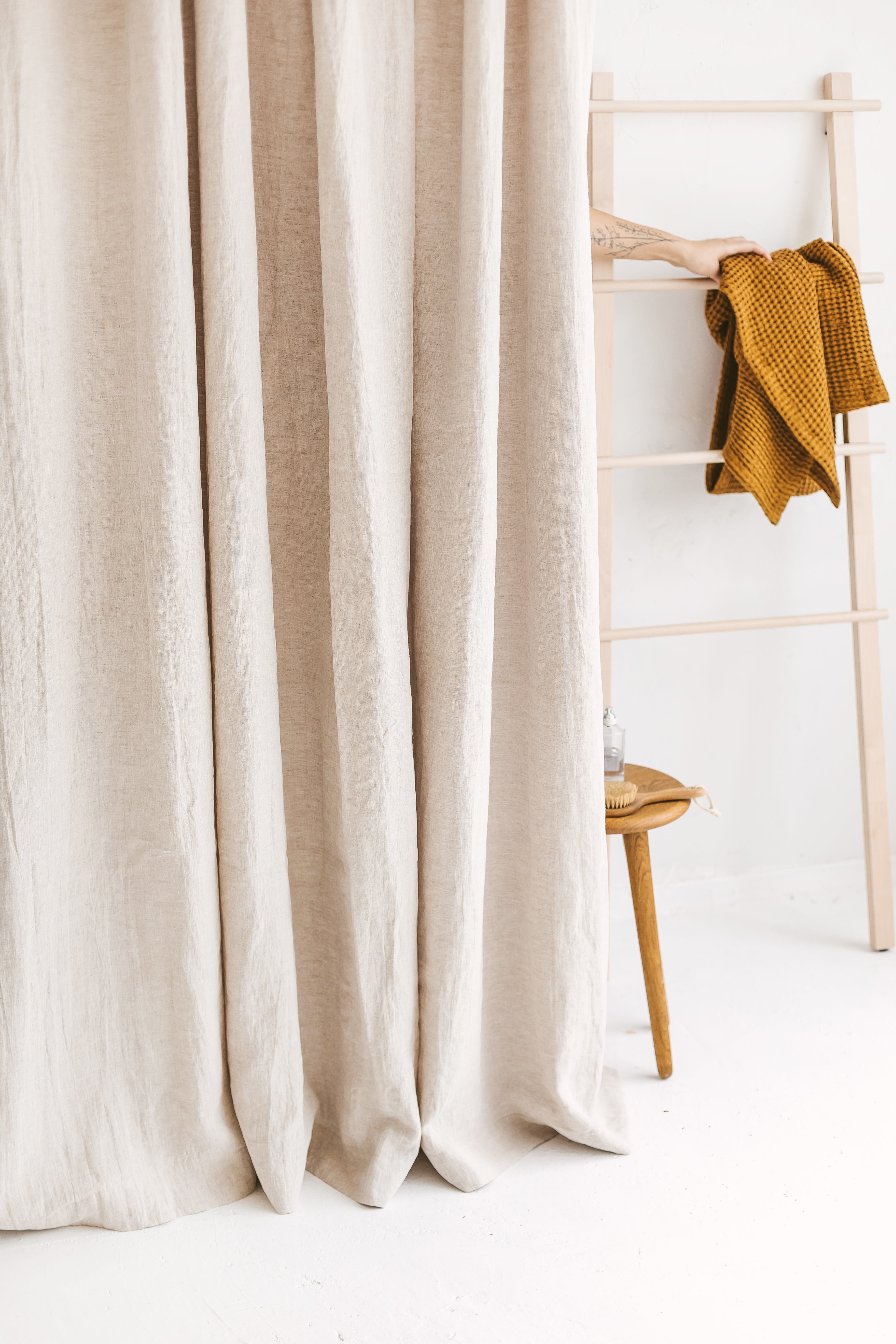 Waterproof Natural Light Linen Shower Curtain 220cm / 87&