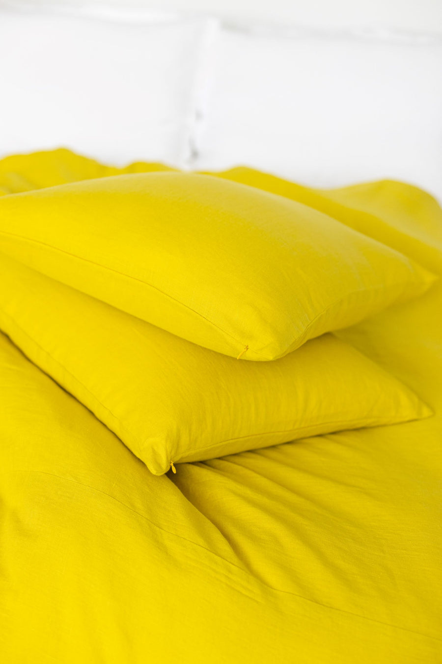 Chartreuse Yellow Linen Duvet Cover And 2 Pillow Cases